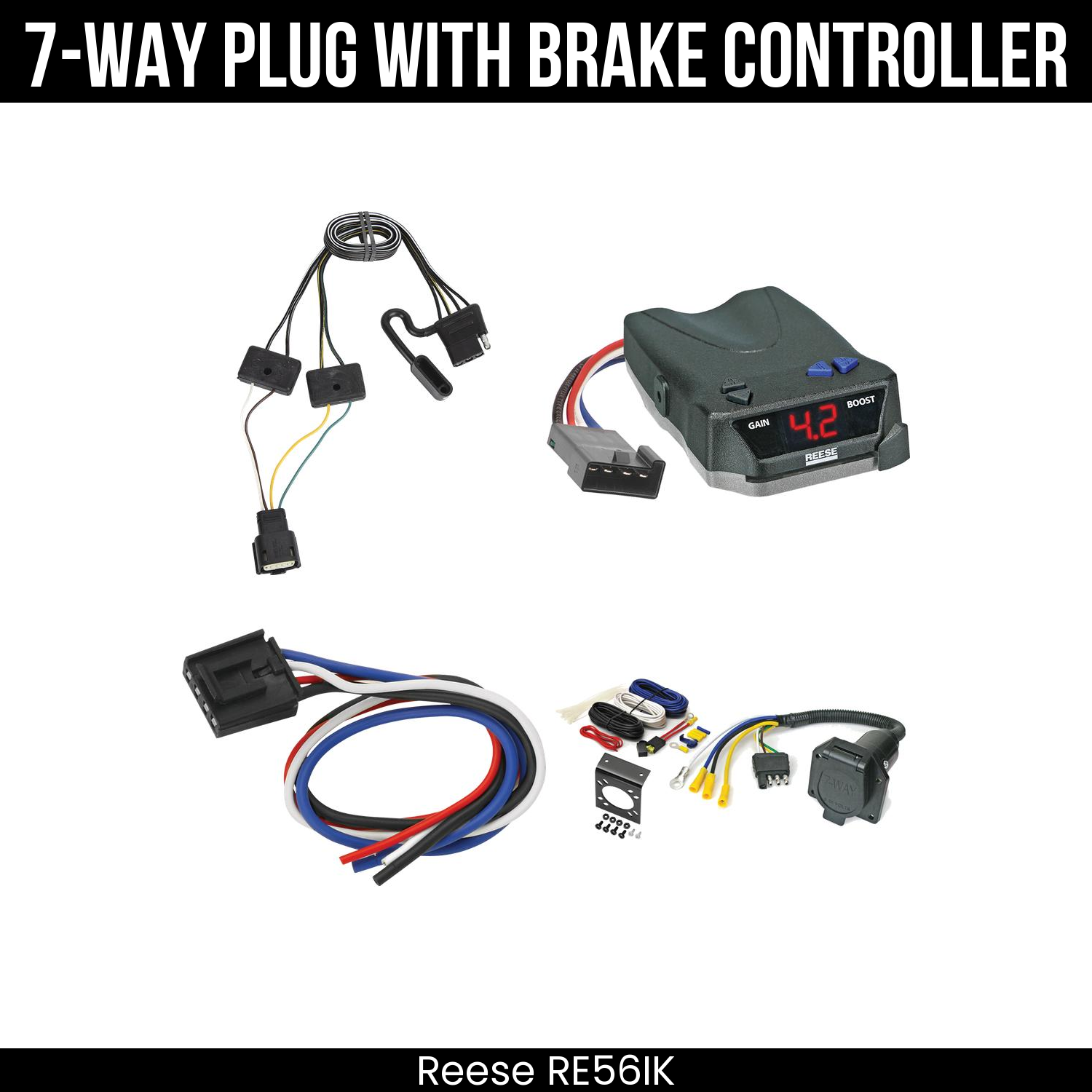 Trailer Wiring 7-Way Economy Plug w/ Bracket , Reese Brake EVN Control