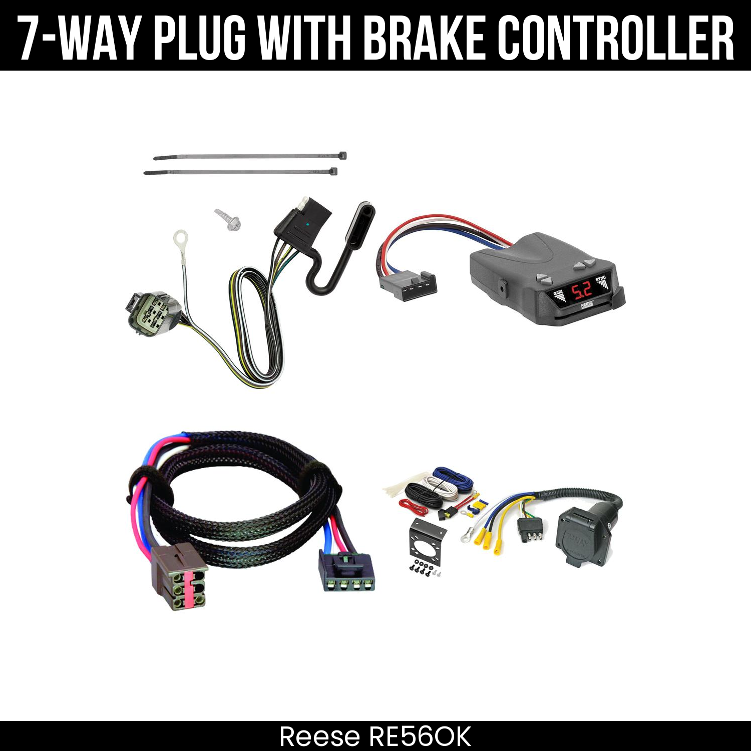 Trailer Wiring 7-Way Economy Plug w/ Bracket , Reese Brakeman IV Brake Control
