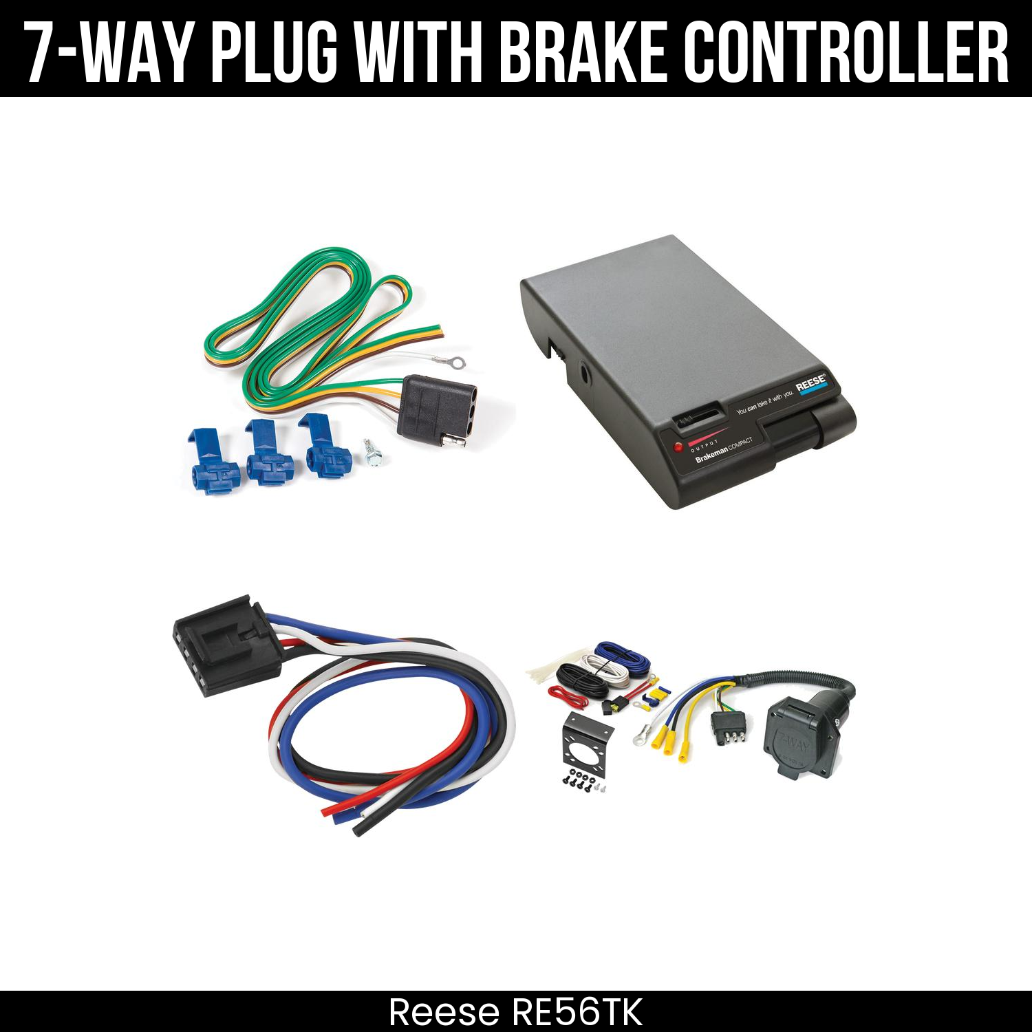 Trailer Wiring 7-Way Economy Plug w/ Bracket , Reese Brakeman Brake Control
