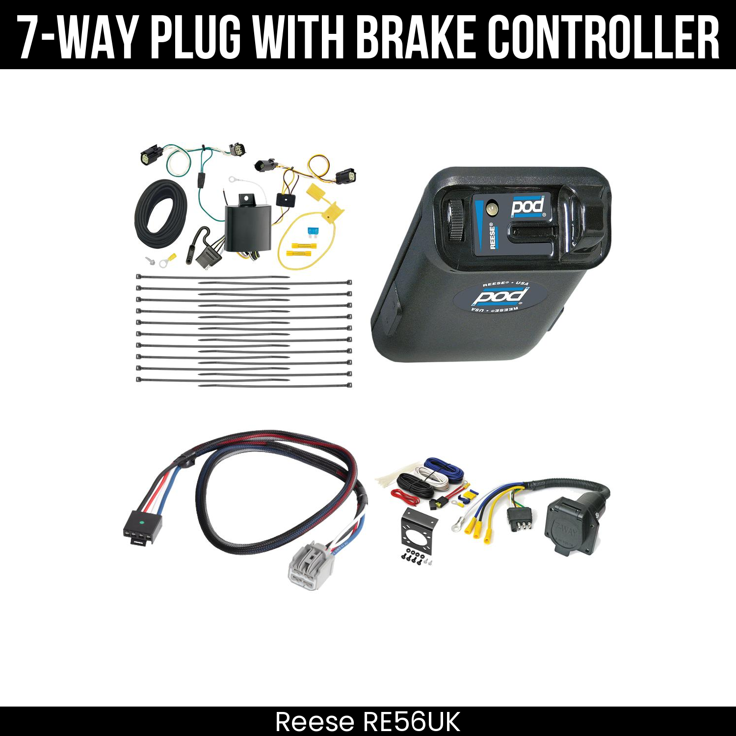 Trailer Wiring 7-Way Economy Plug w/ Bracket , Reese POD Brake Control