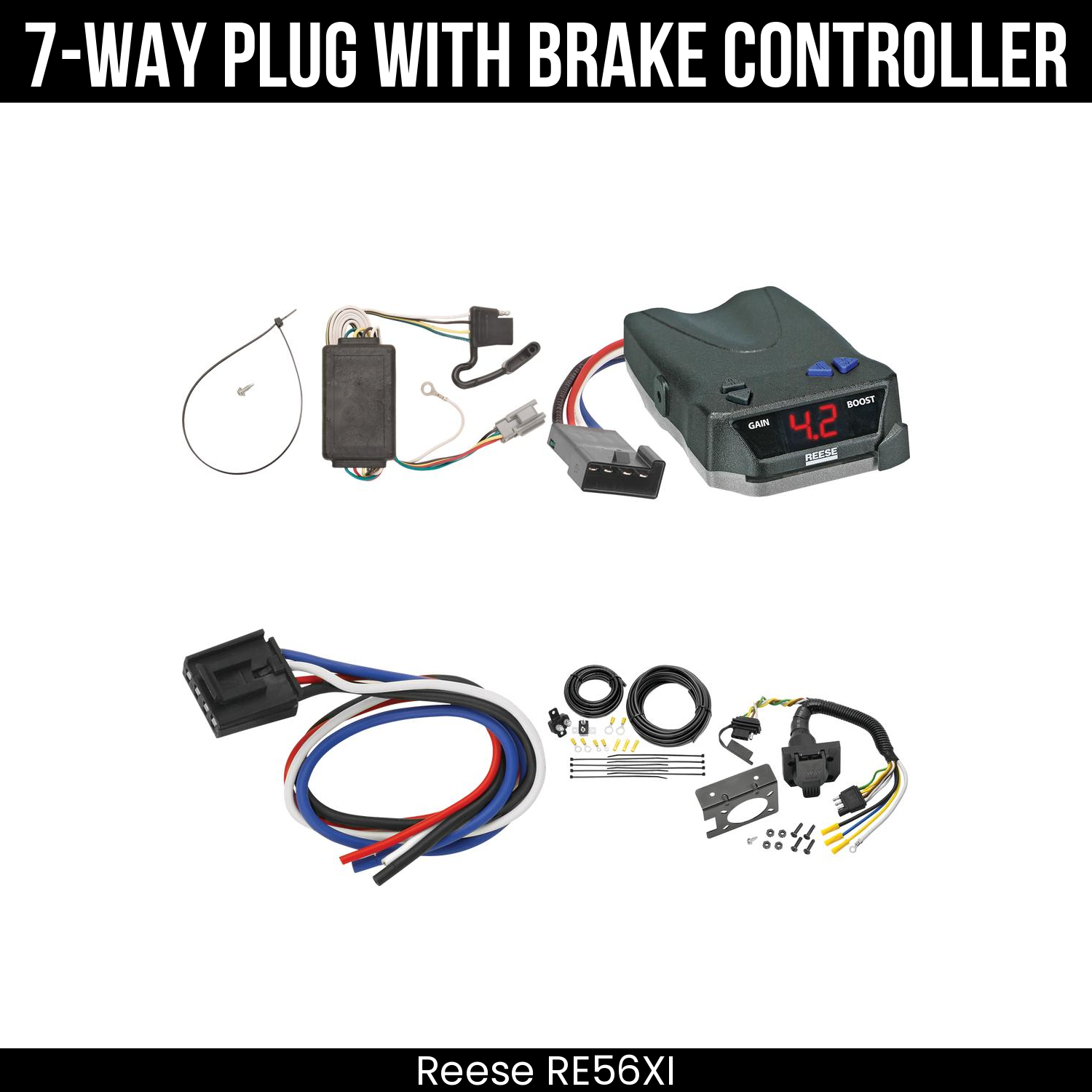 Trailer Wiring 7-Way Plug w/ Bracket , Reese Brake EVN Control