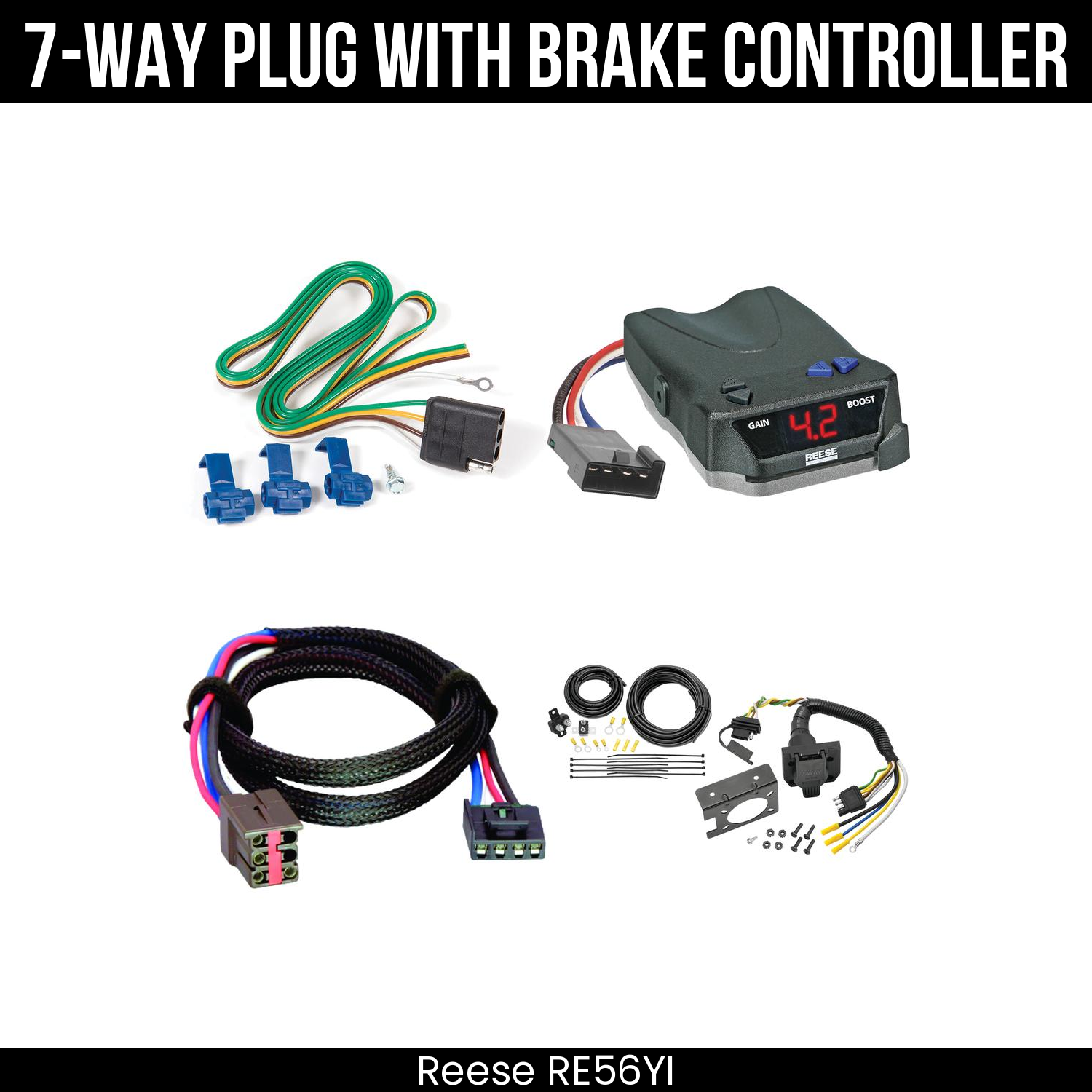 Trailer Wiring 7-Way Plug w/ Bracket , Reese Brake EVN Control