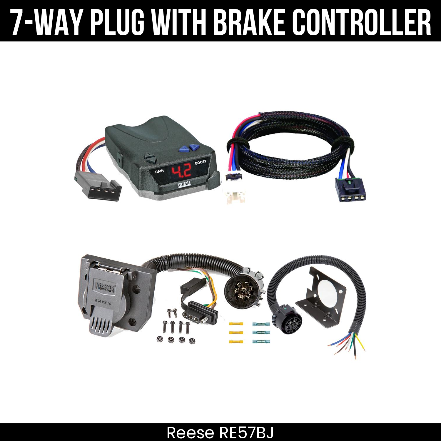 Trailer Wiring 7-Way Plug w/ Bracket , Reese Brake EVN Control