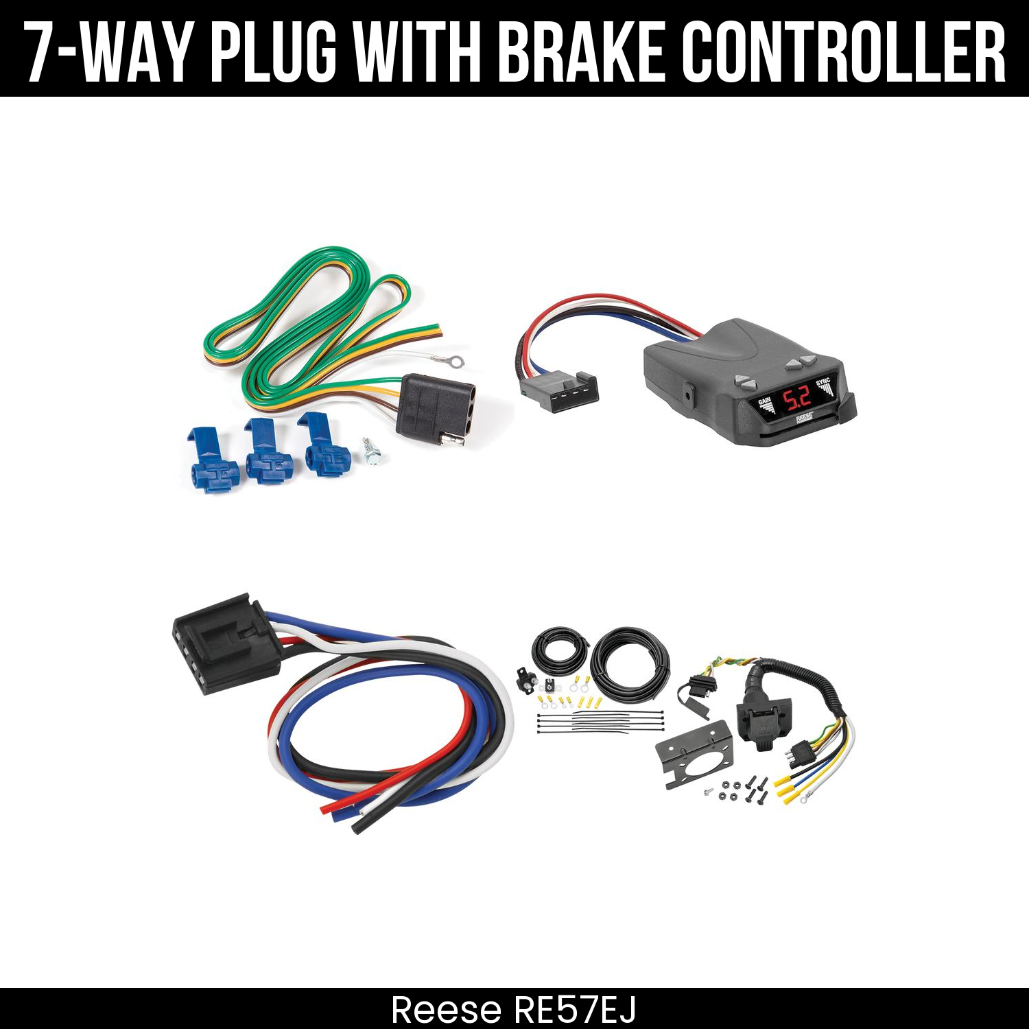 Trailer Wiring 7-Way Plug w/ Bracket , Reese Brakeman IV Brake Control