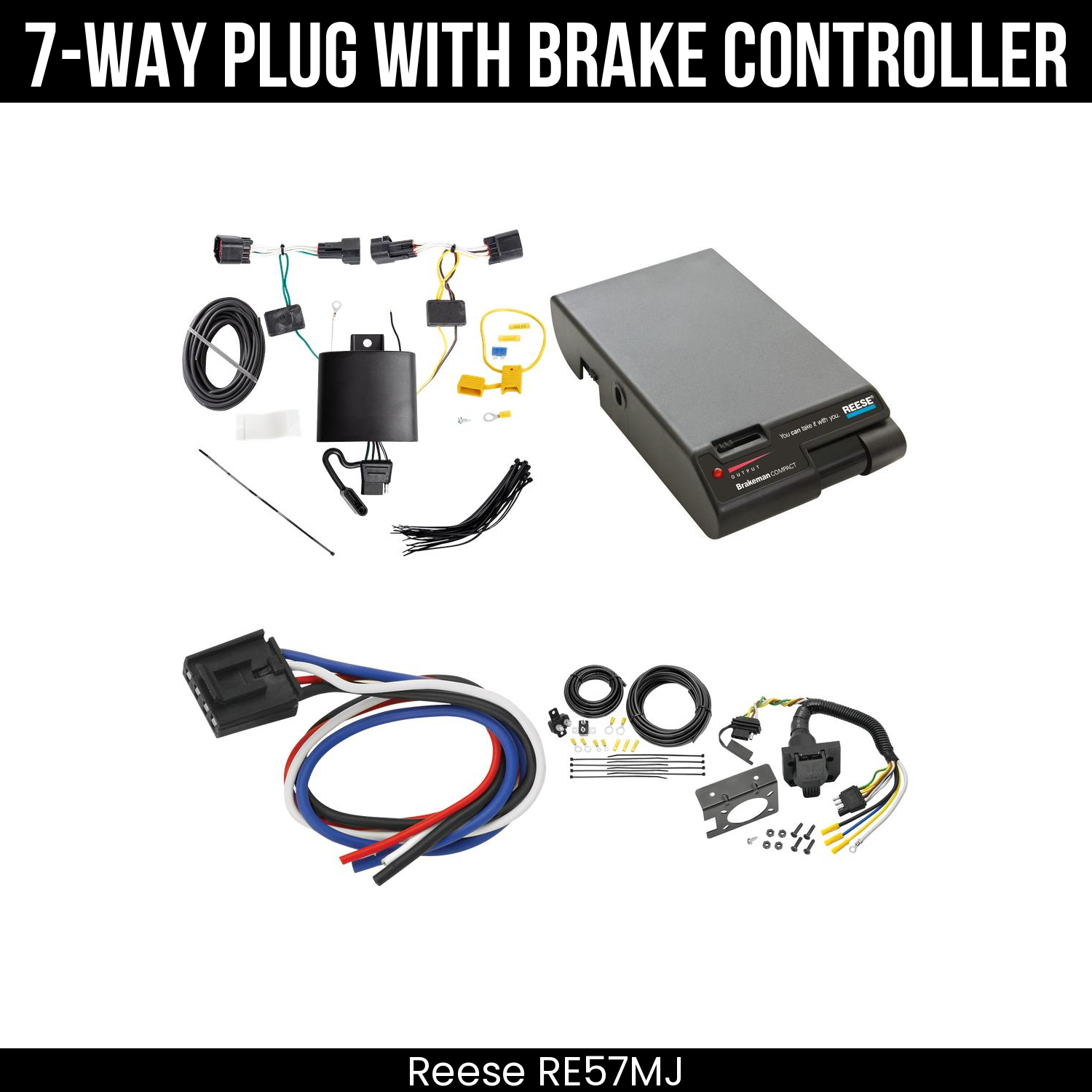 Trailer Wiring 7-Way Plug w/ Bracket , Reese Brakeman Brake Control
