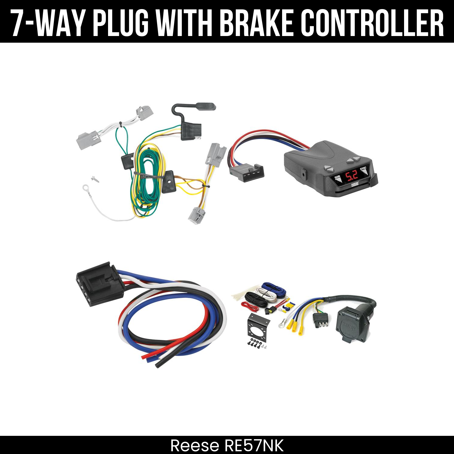 Trailer Wiring 7-Way Economy Plug w/ Bracket , Reese Brakeman IV Brake Control