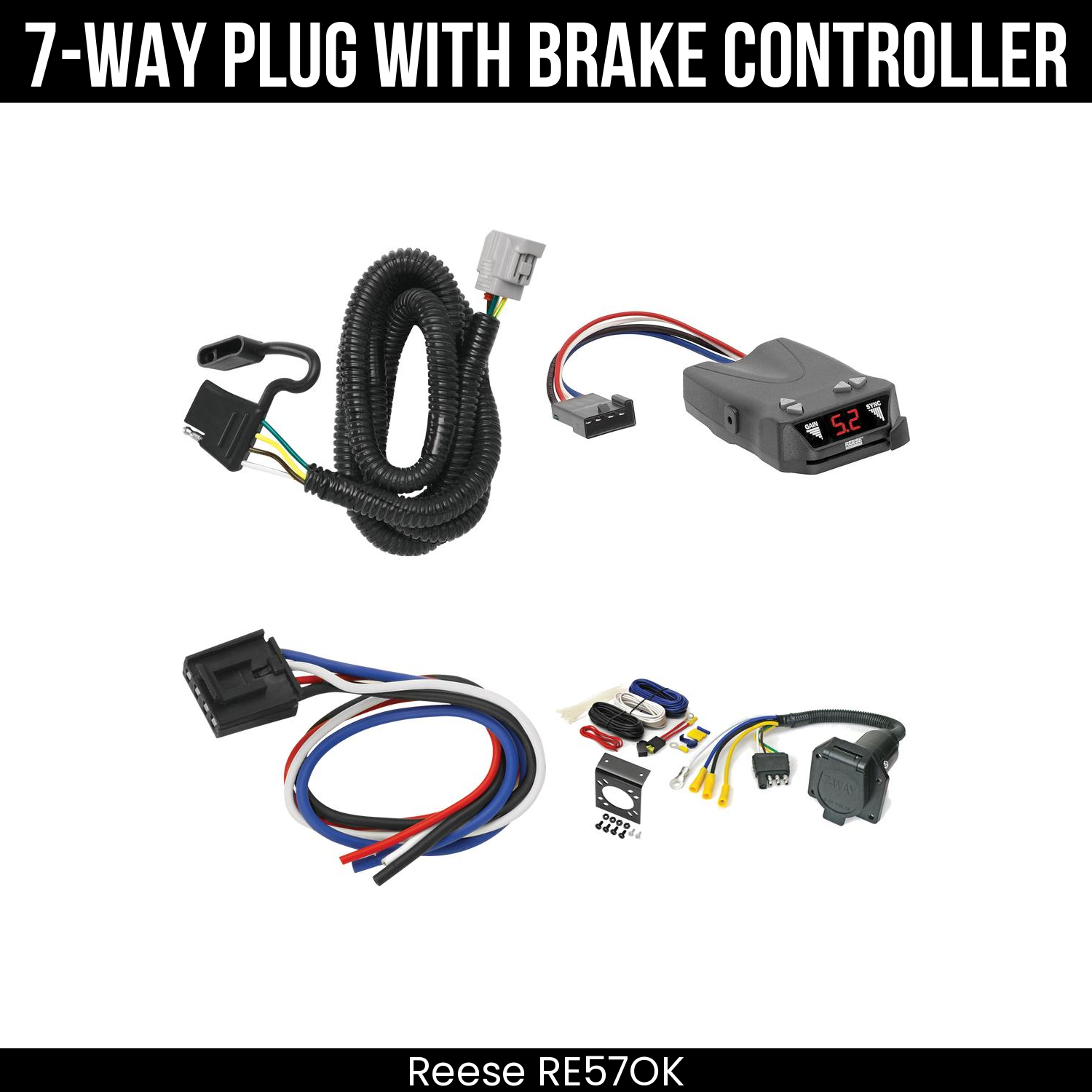 Trailer Wiring 7-Way Economy Plug w/ Bracket , Reese Brakeman IV Brake Control