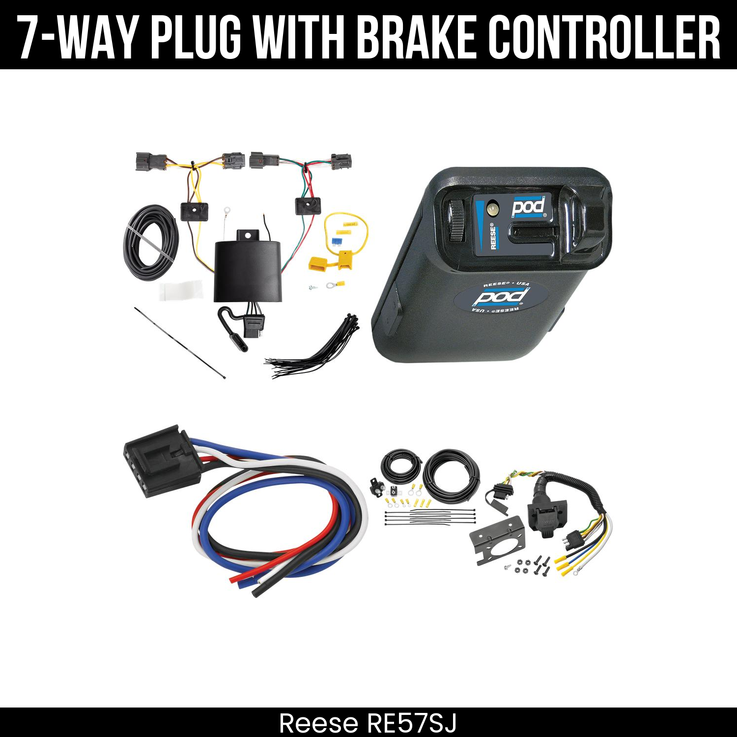 Trailer Wiring 7-Way Plug w/ Bracket , Reese POD Brake Control