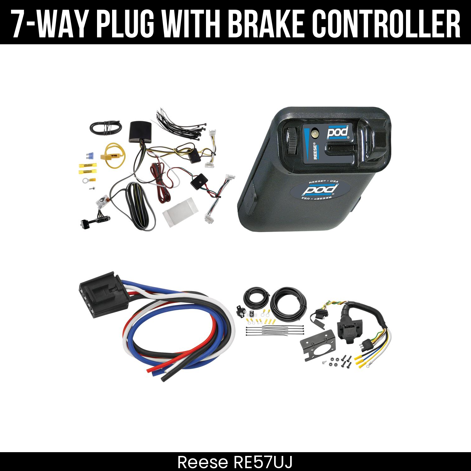 Trailer Wiring 7-Way Plug w/ Bracket , Reese POD Brake Control