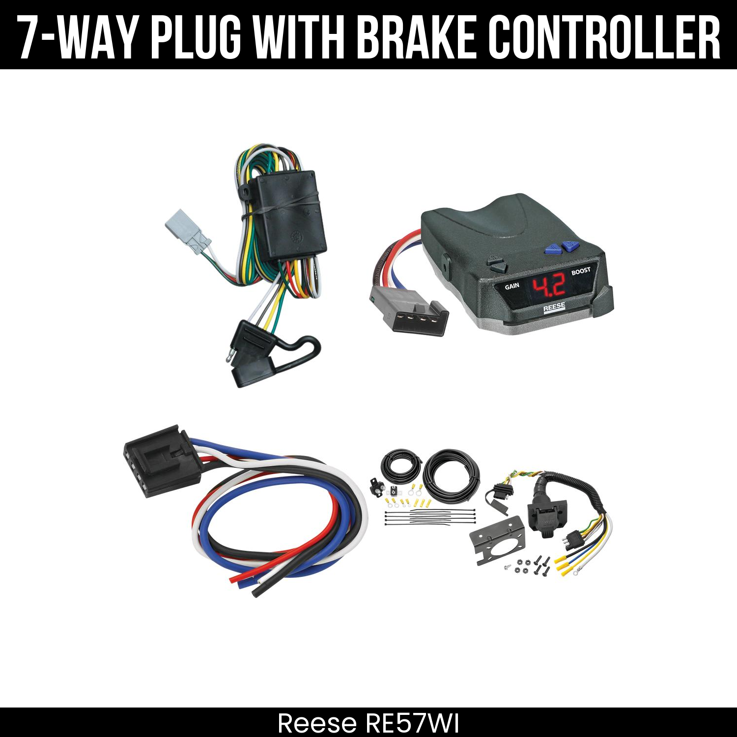 Trailer Wiring 7-Way Plug w/ Bracket , Reese Brake EVN Control