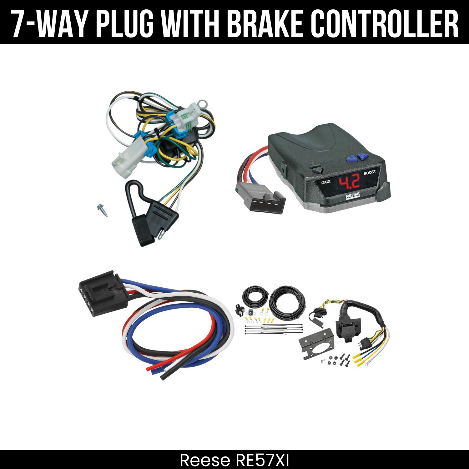 Trailer Wiring 7-Way Plug w/ Bracket , Reese Brake EVN Control