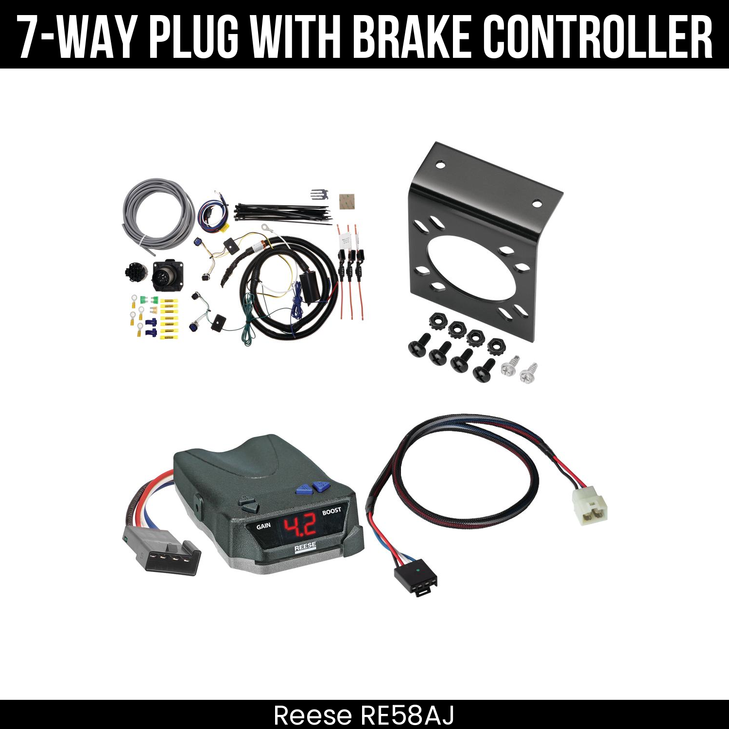 Trailer Wiring 7-Way Plug w/ Bracket , Reese Brake EVN Control