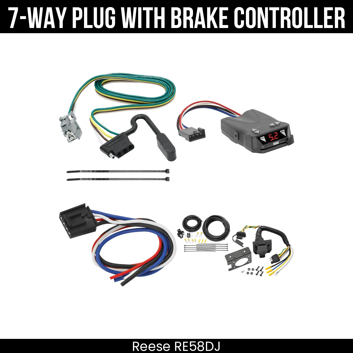 Trailer Wiring 7-Way Plug w/ Bracket , Reese Brakeman IV Brake Control
