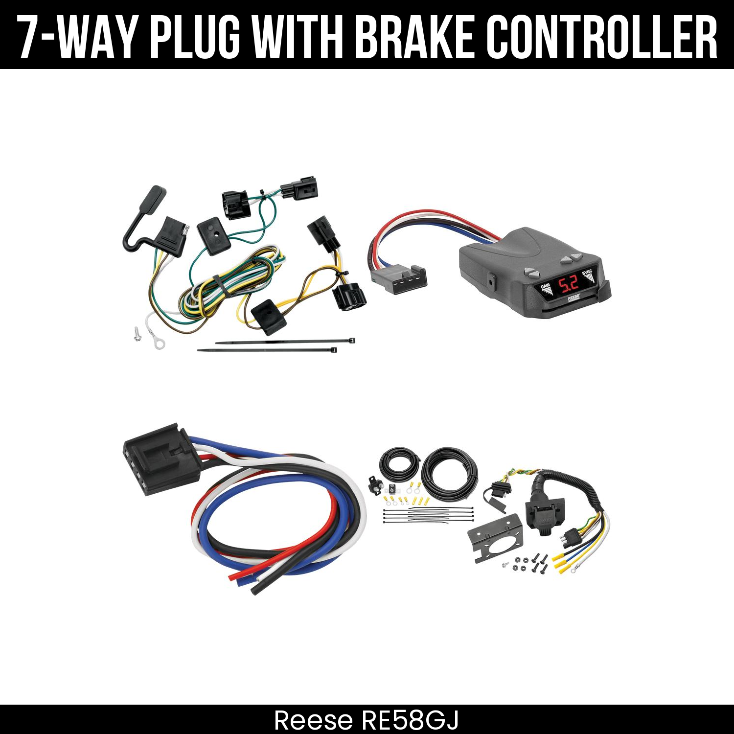 Trailer Wiring 7-Way Plug w/ Bracket , Reese Brakeman IV Brake Control