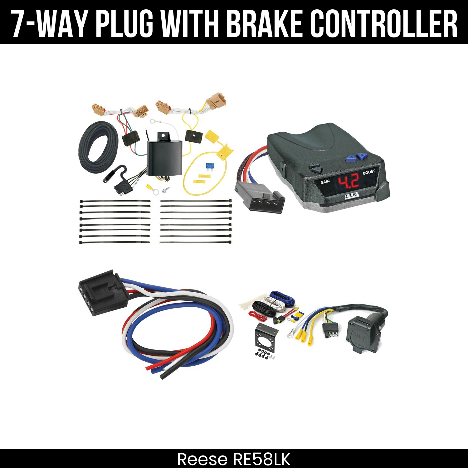 Trailer Wiring 7-Way Economy Plug w/ Bracket , Reese Brake EVN Control