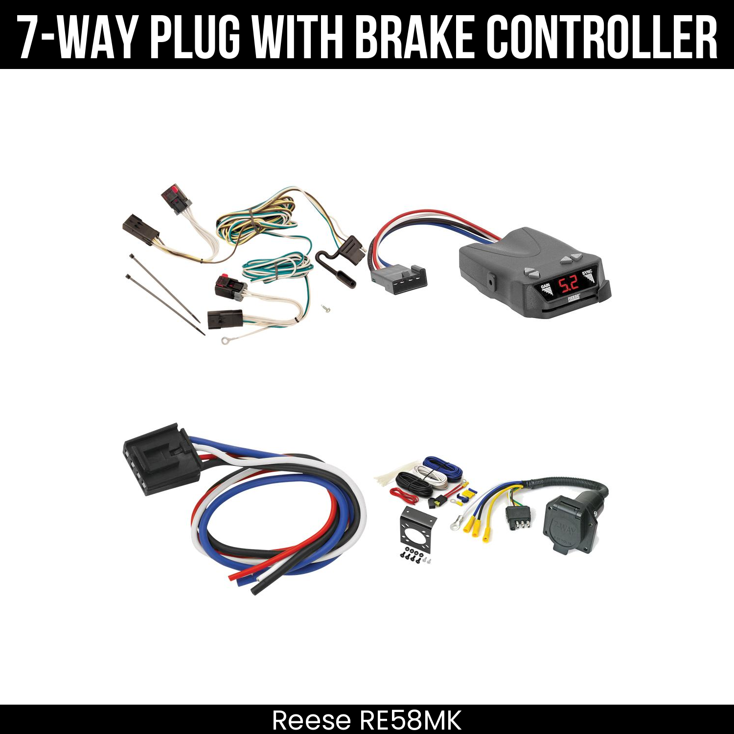 Trailer Wiring 7-Way Economy Plug w/ Bracket , Reese Brakeman IV Brake Control