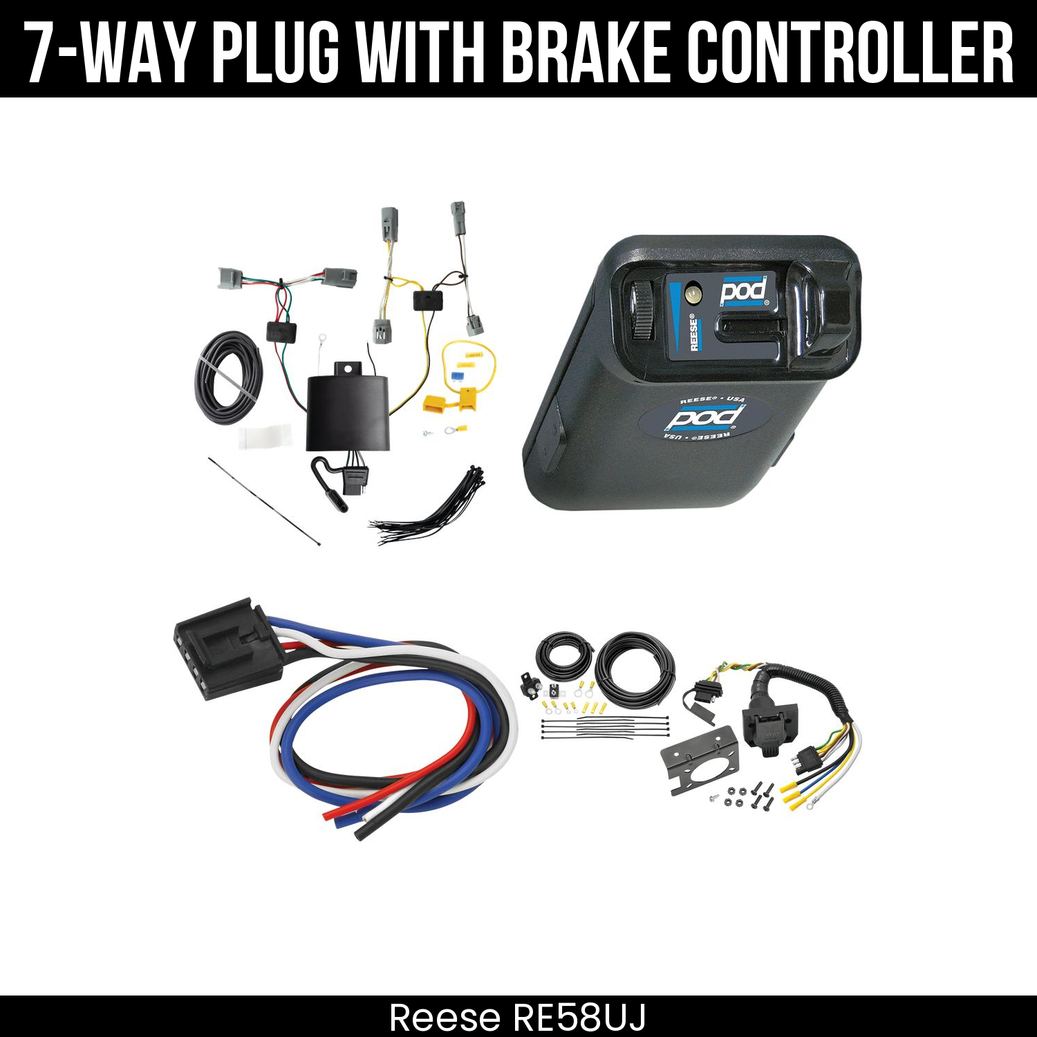 Trailer Wiring 7-Way Plug w/ Bracket , Reese POD Brake Control
