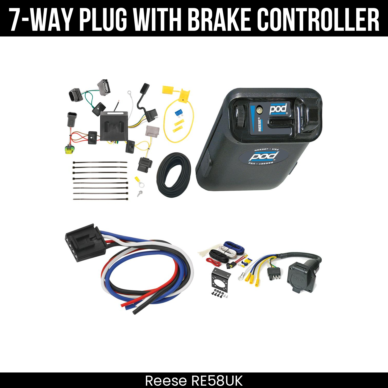 Trailer Wiring 7-Way Economy Plug w/ Bracket , Reese POD Brake Control
