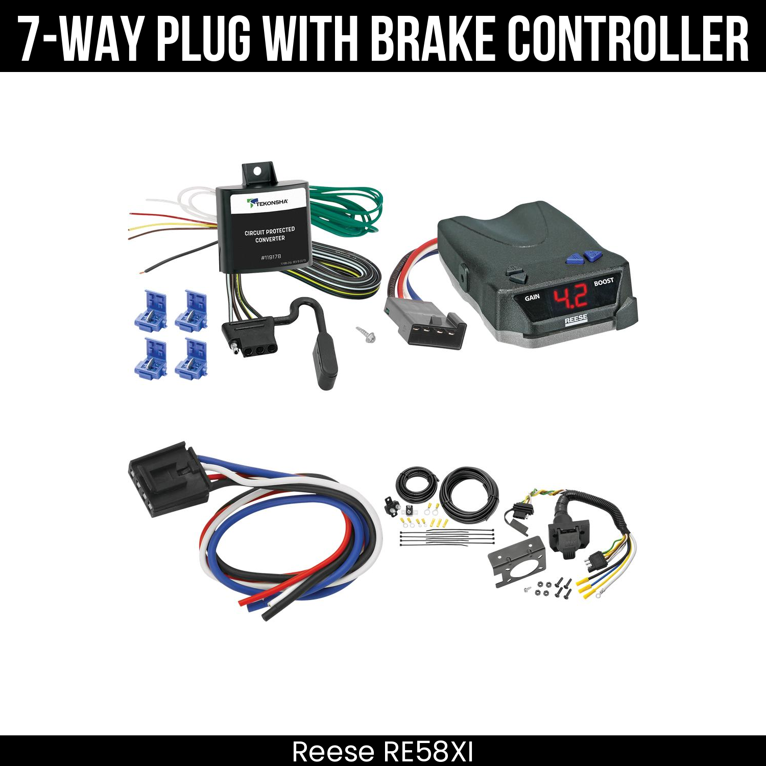Trailer Wiring 7-Way Plug w/ Bracket , Reese Brake EVN Control