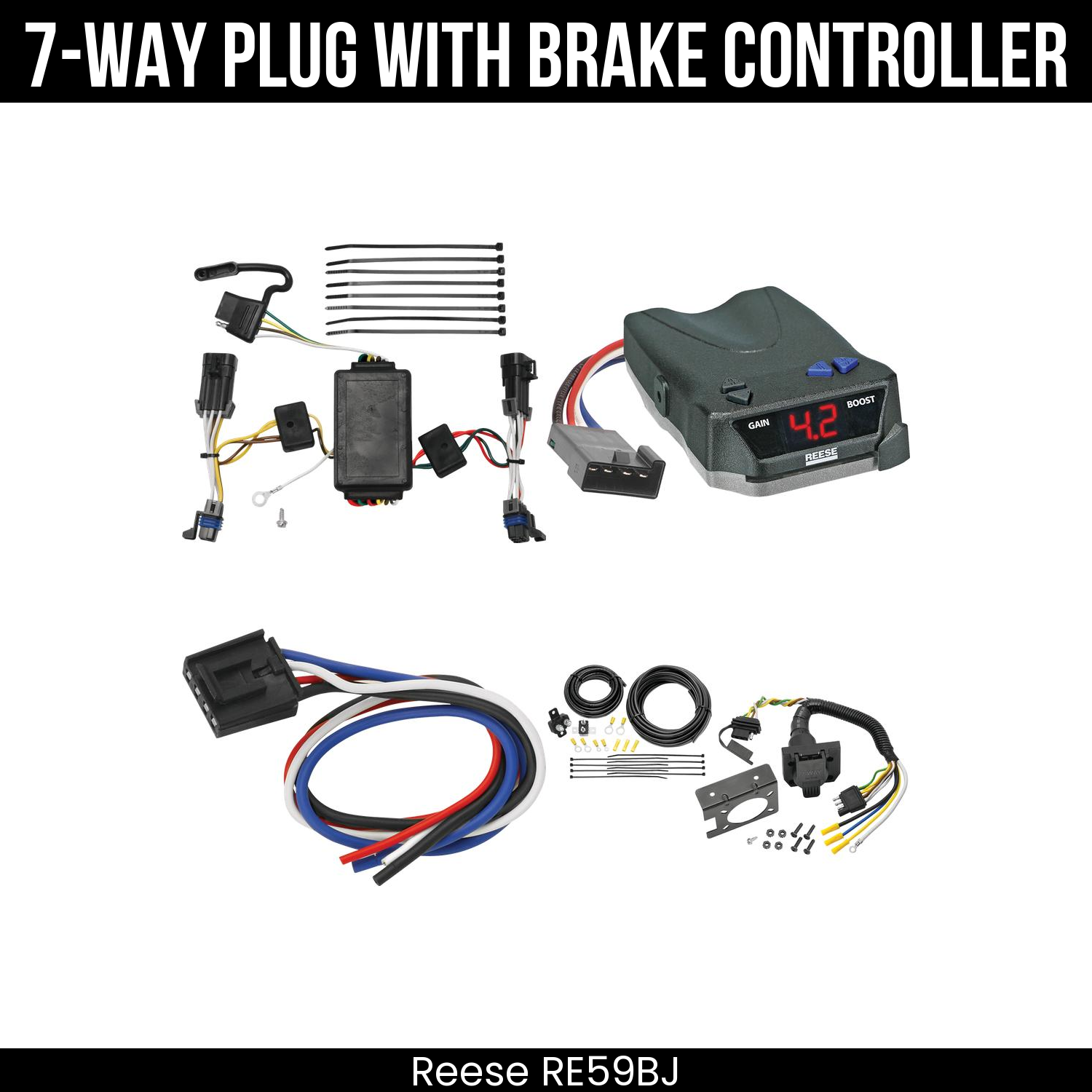 Trailer Wiring 7-Way Plug w/ Bracket , Reese Brake EVN Control