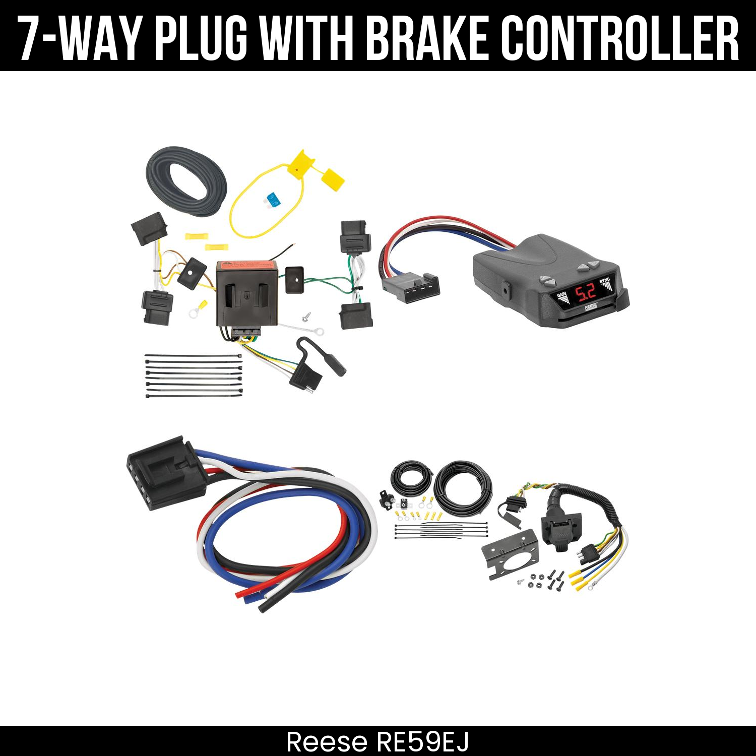 Trailer Wiring 7-Way Plug w/ Bracket , Reese Brakeman IV Brake Control