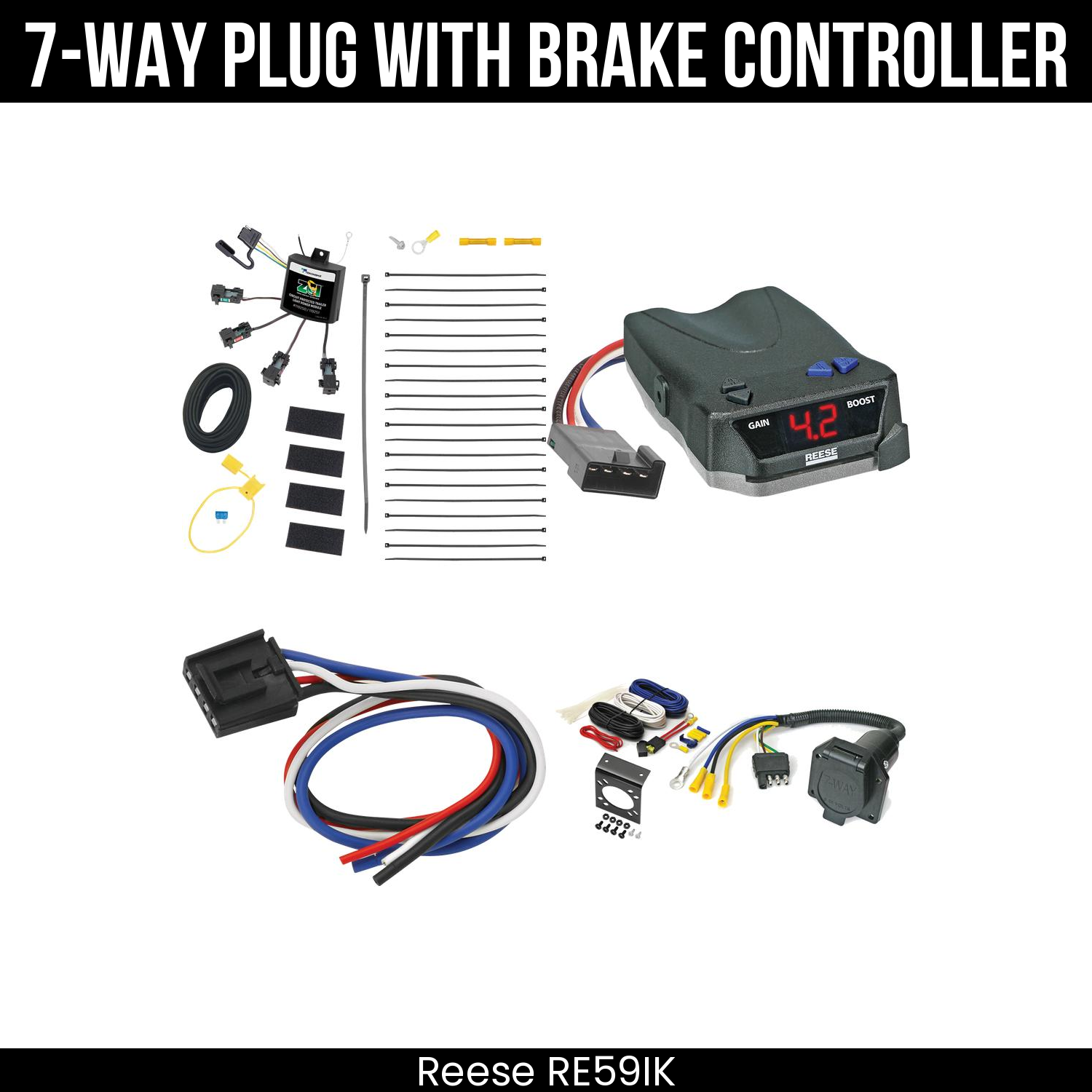 Trailer Wiring 7-Way Economy Plug w/ Bracket , Reese Brake EVN Control