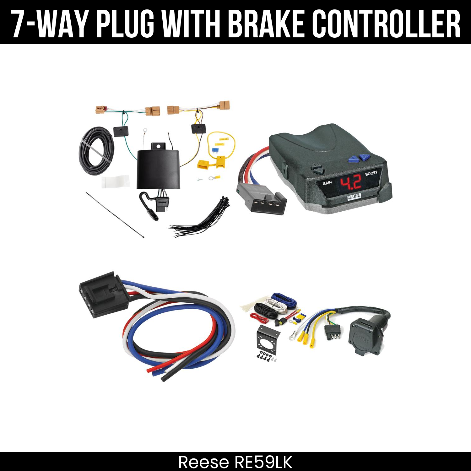 Trailer Wiring 7-Way Economy Plug w/ Bracket , Reese Brake EVN Control
