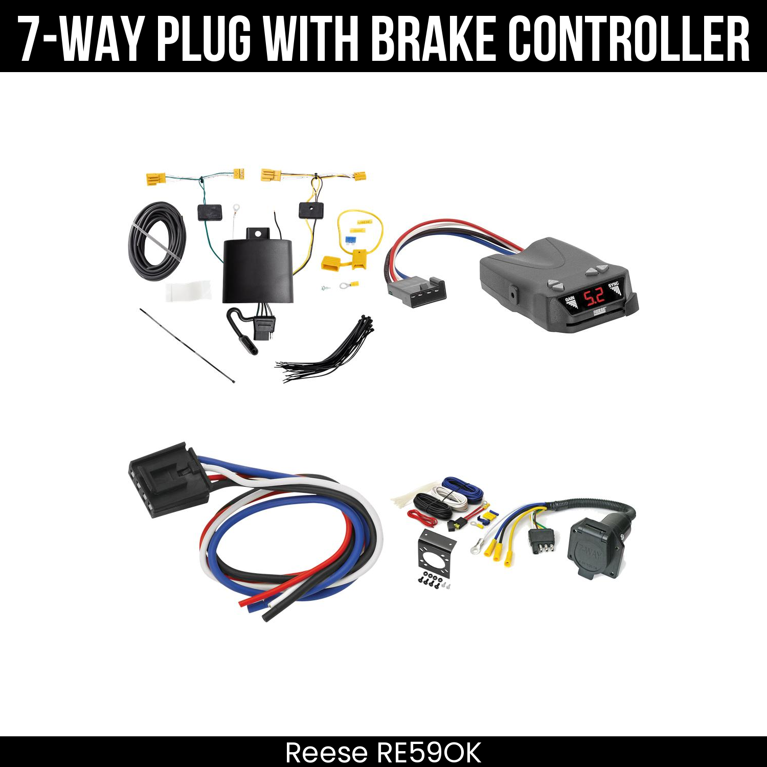 Trailer Wiring 7-Way Economy Plug w/ Bracket , Reese Brakeman IV Brake Control