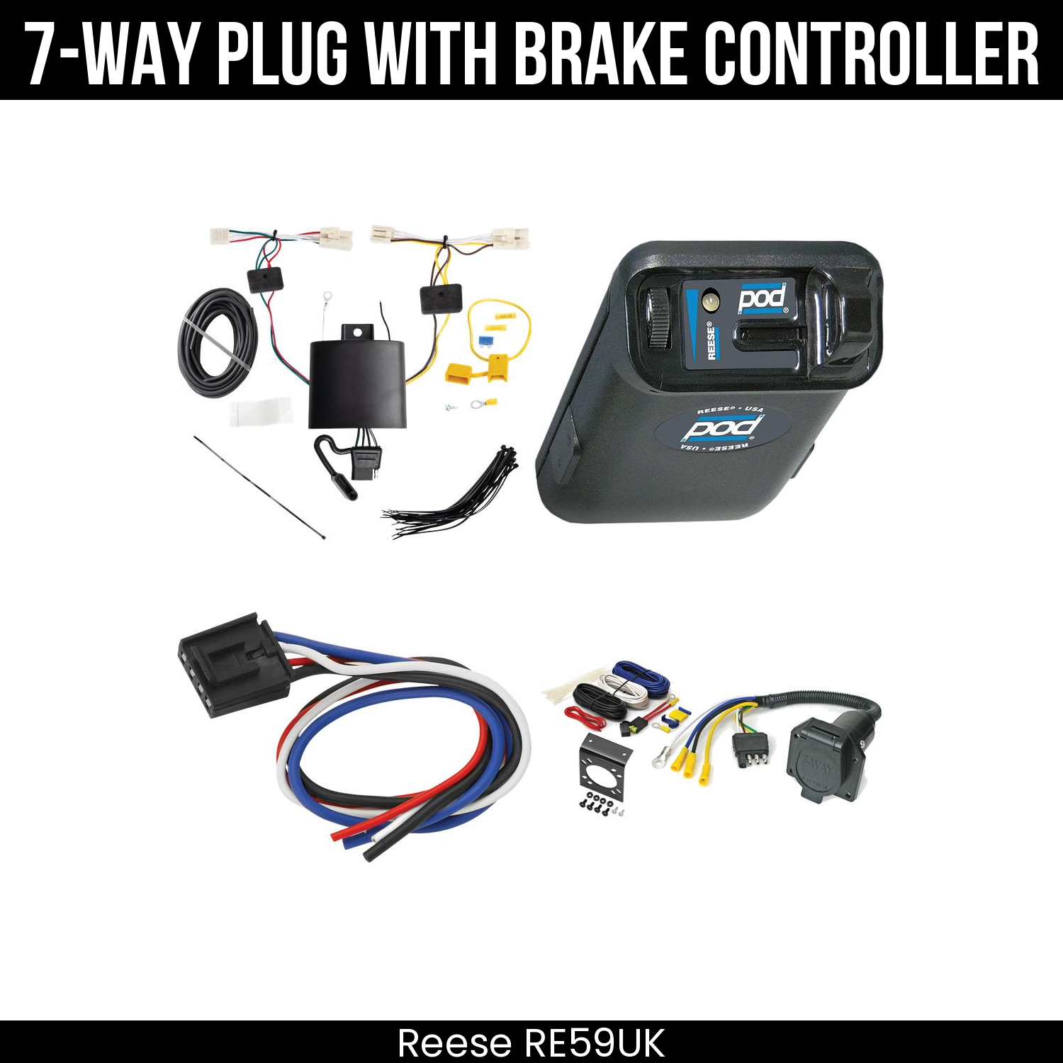 Trailer Wiring 7-Way Economy Plug w/ Bracket , Reese POD Brake Control