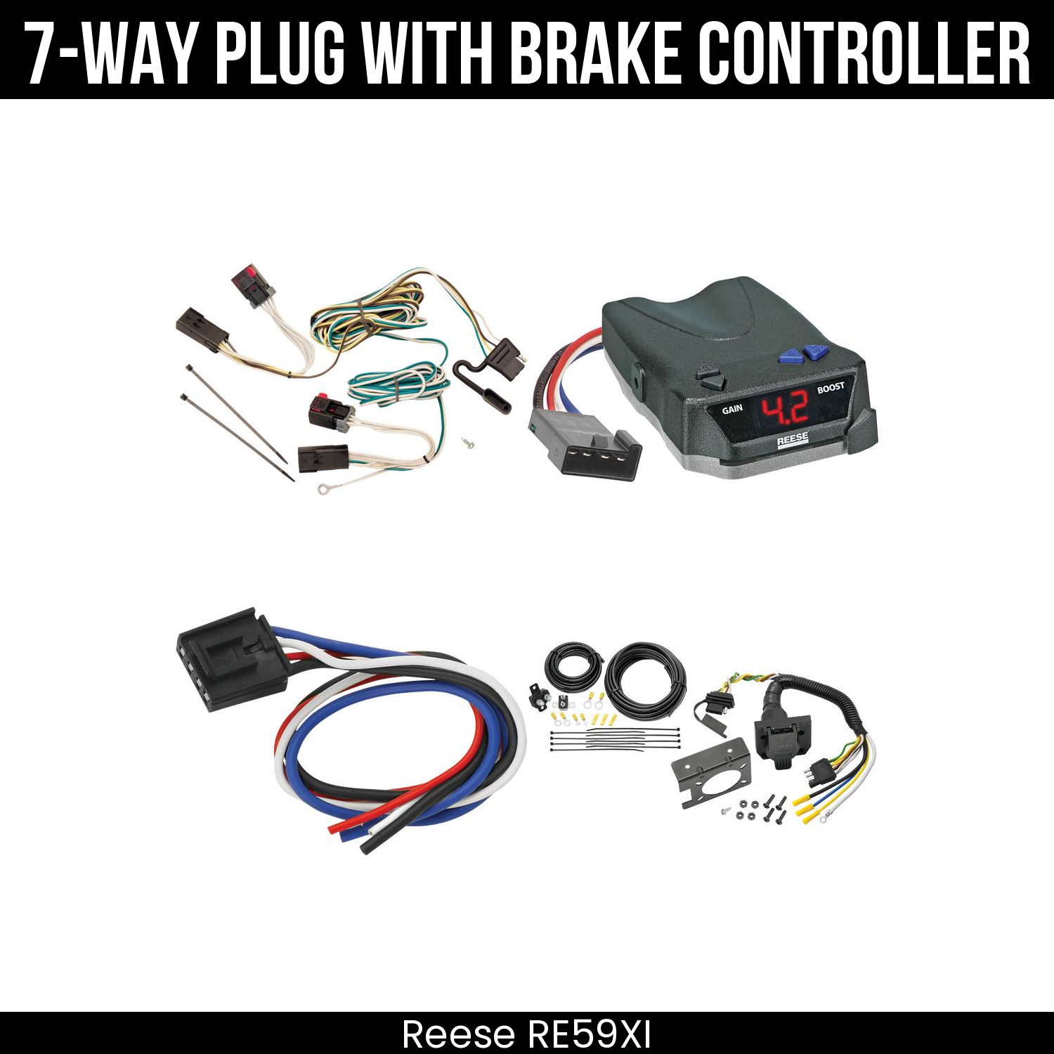 Trailer Wiring 7-Way Plug w/ Bracket , Reese Brake EVN Control