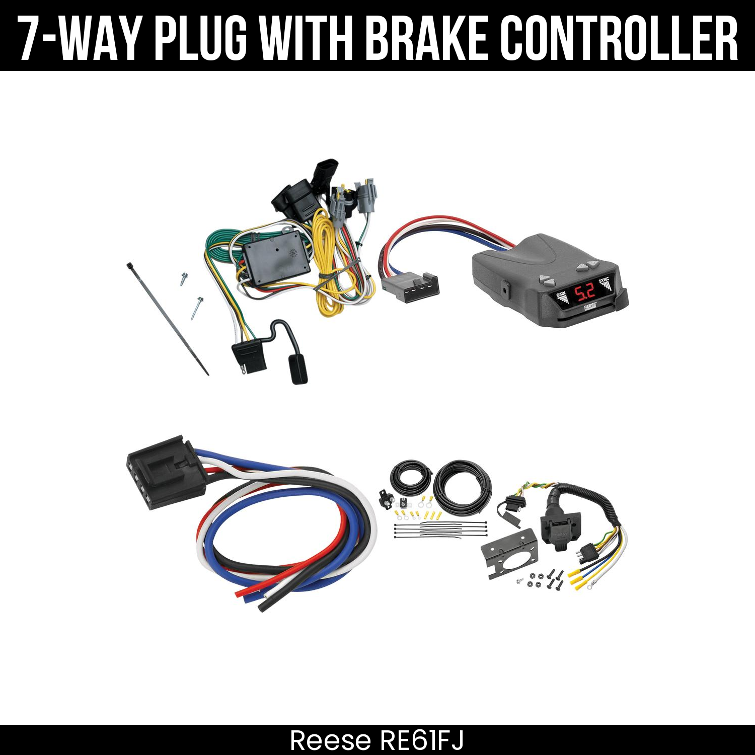 Trailer Wiring 7-Way Plug w/ Bracket , Reese Brakeman IV Brake Control