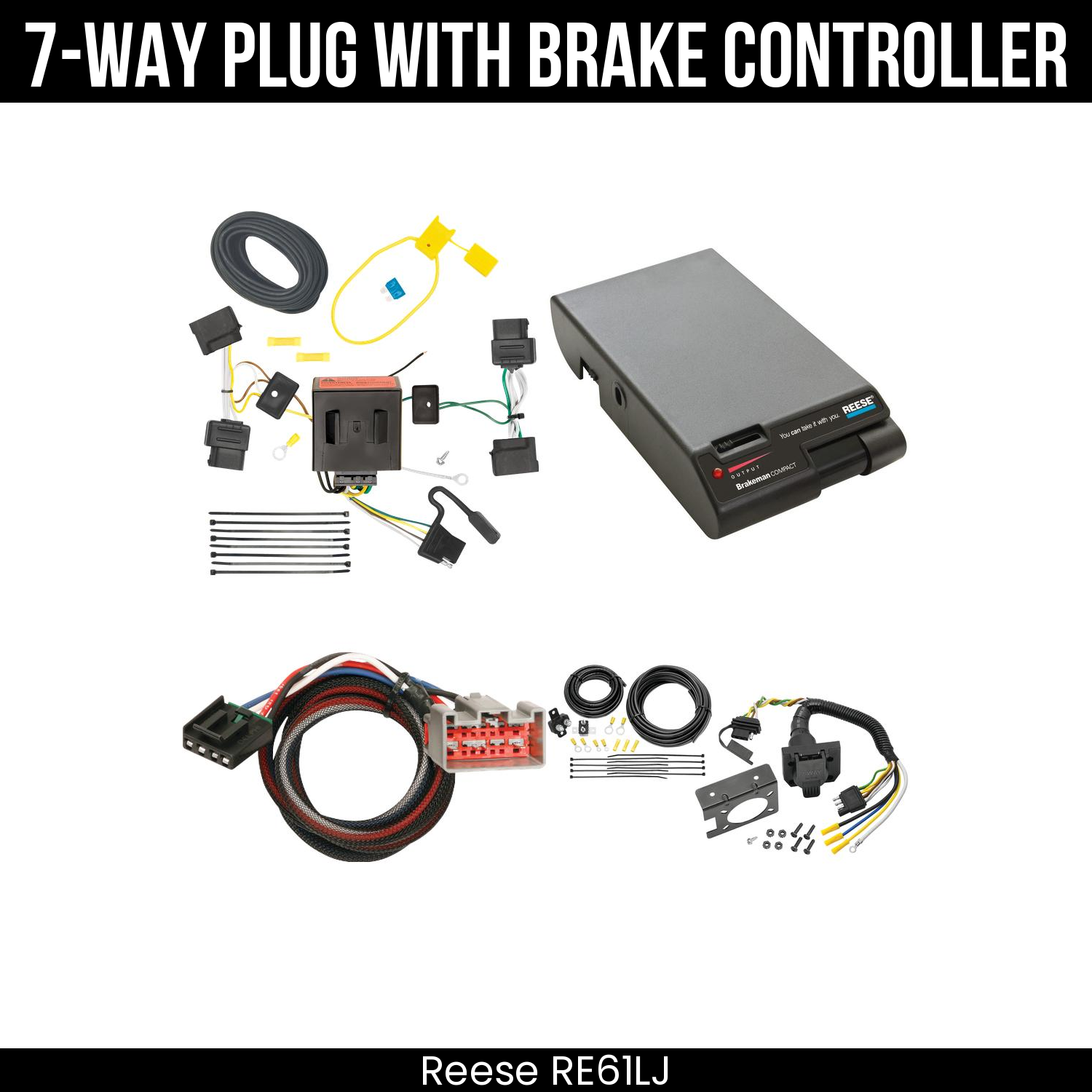 Trailer Wiring 7-Way Plug w/ Bracket , Reese Brakeman Brake Control