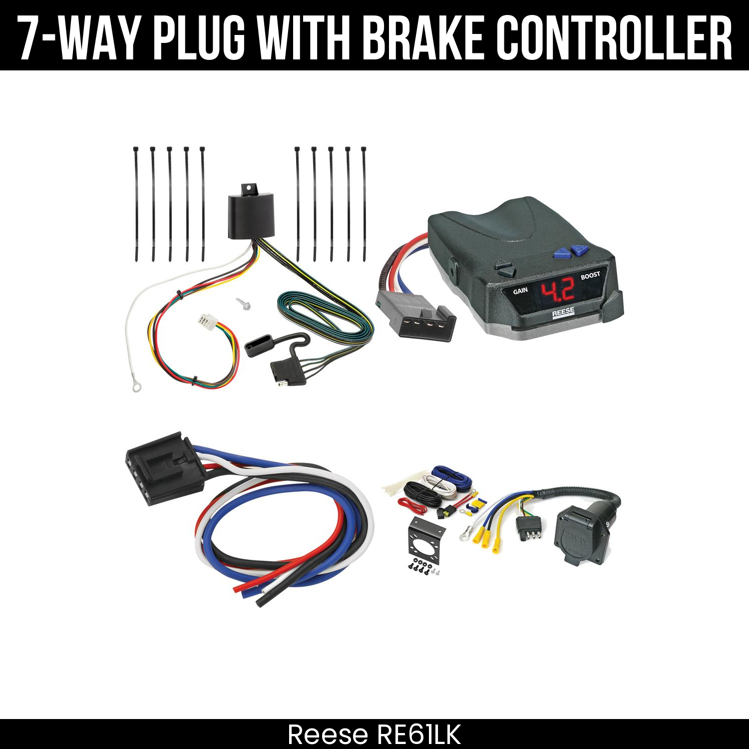 Trailer Wiring 7-Way Economy Plug w/ Bracket , Reese Brake EVN Control