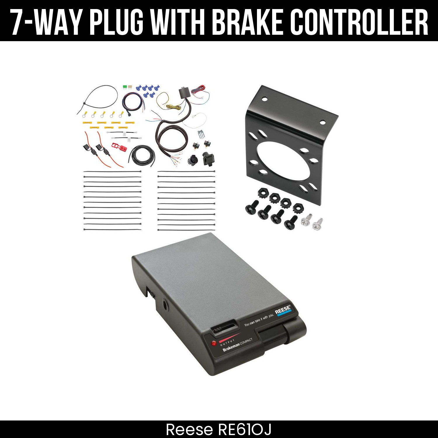 Trailer Wiring 7-Way Plug w/ Bracket , Reese Brakeman Brake Control