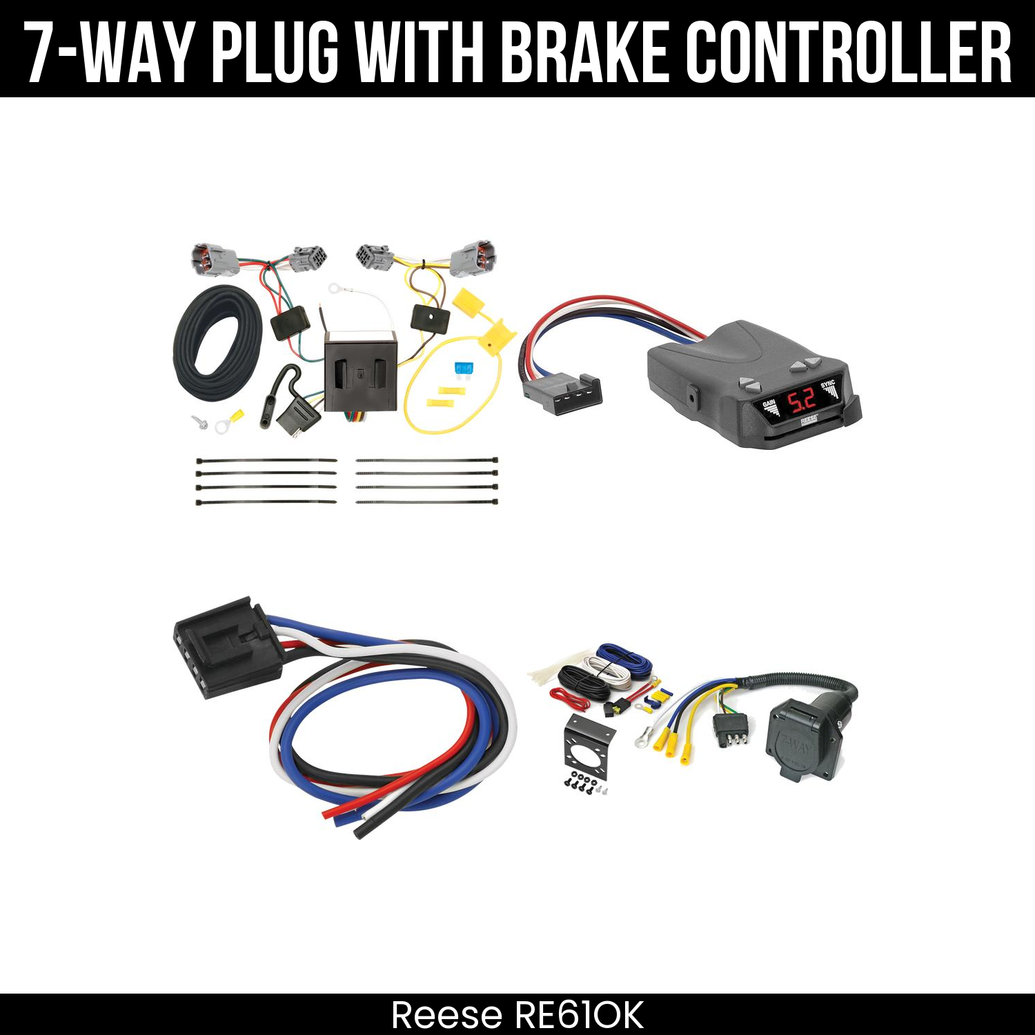 Trailer Wiring 7-Way Economy Plug w/ Bracket , Reese Brakeman IV Brake Control
