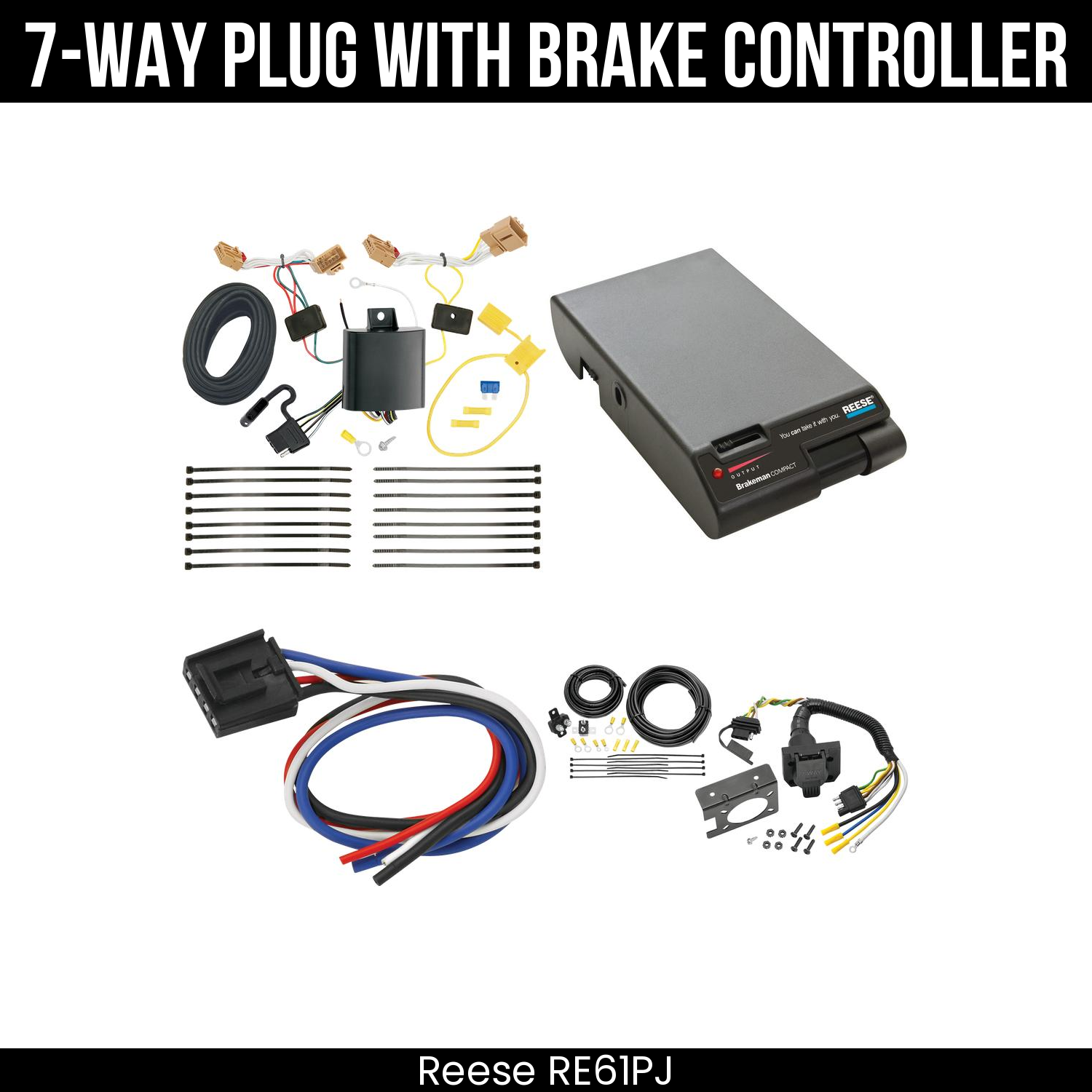 Trailer Wiring 7-Way Plug w/ Bracket , Reese Brakeman Brake Control