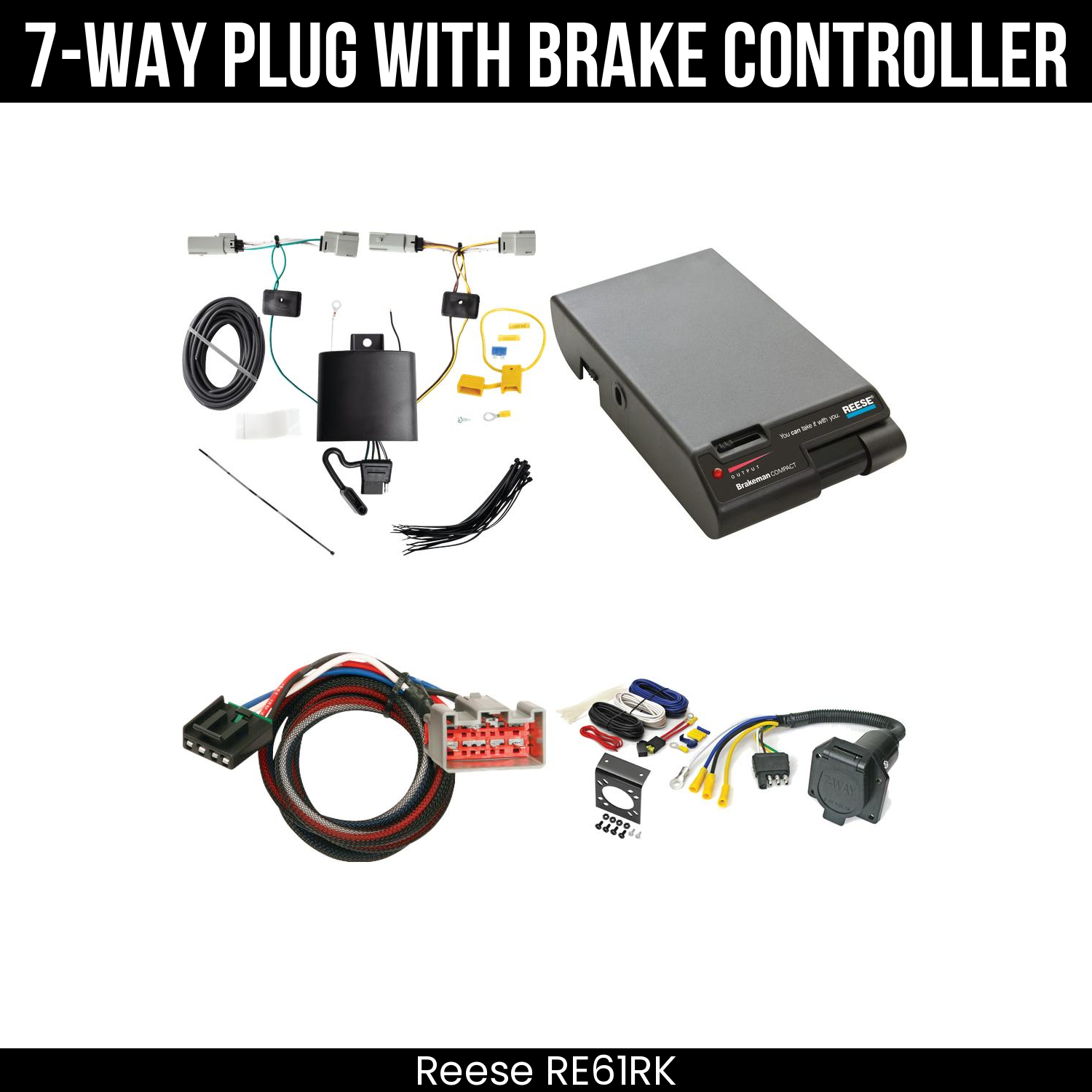 Trailer Wiring 7-Way Economy Plug w/ Bracket , Reese Brakeman Brake Control