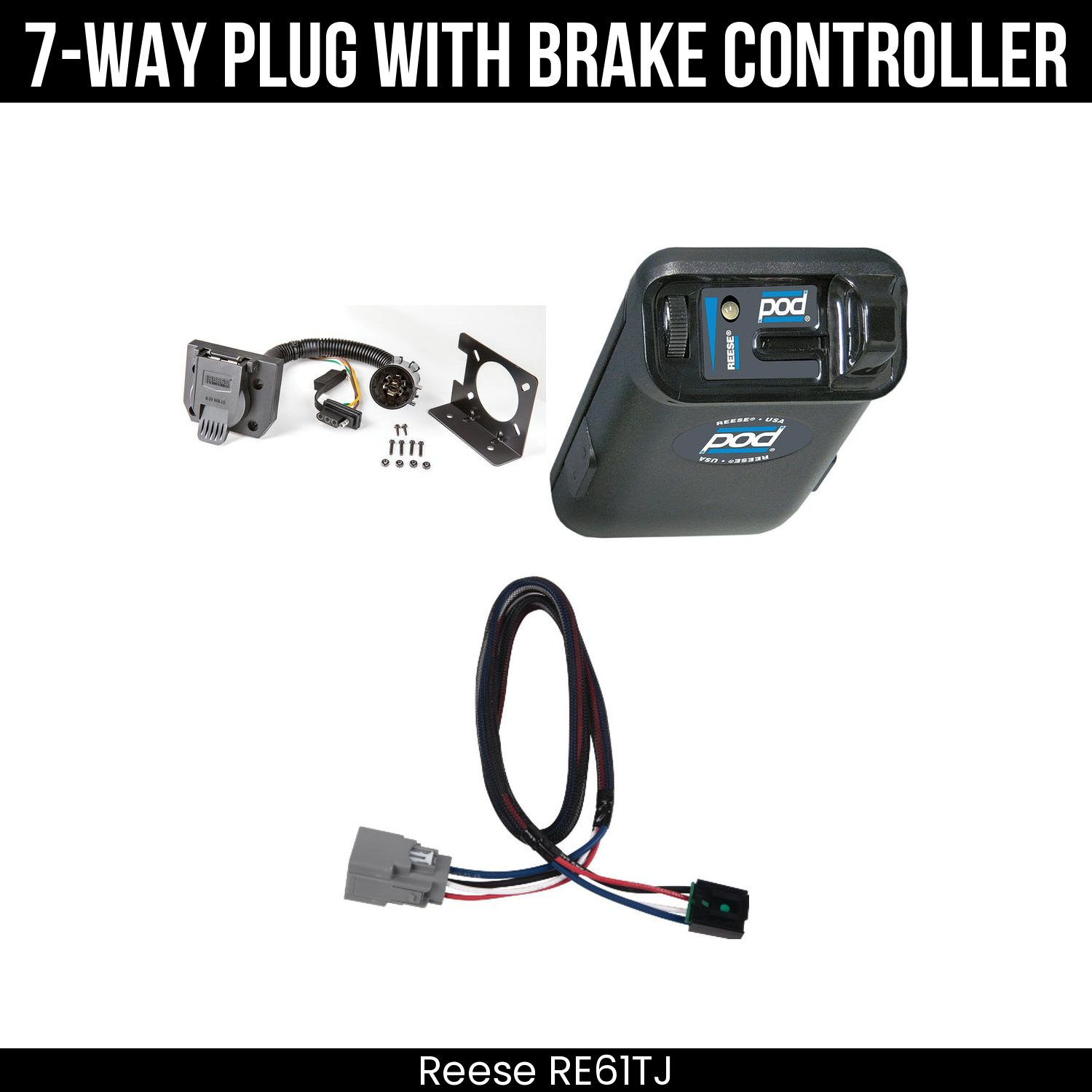 Trailer Wiring 7-Way Plug w/ Bracket , Reese POD Brake Control