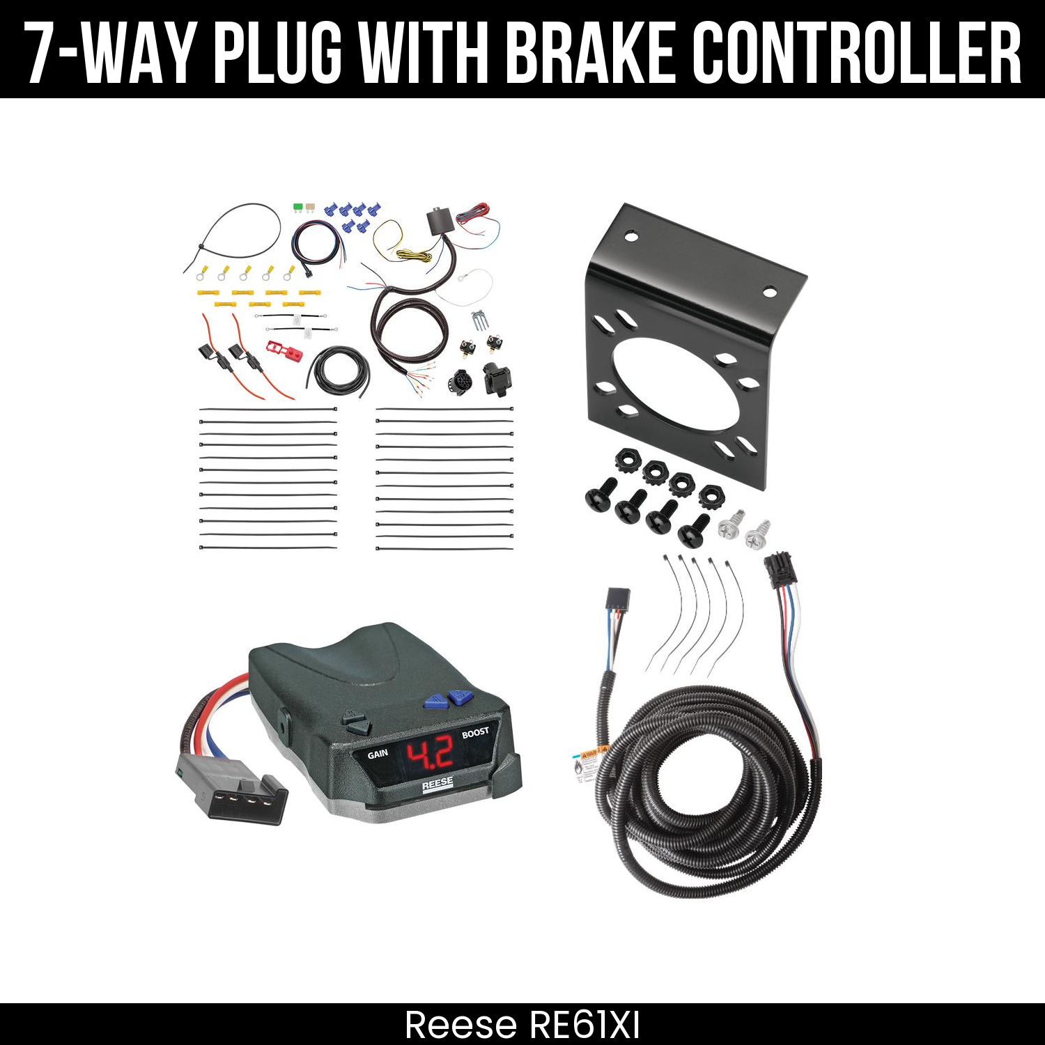 Trailer Wiring 7-Way Plug w/ Bracket , Reese Brake EVN Control