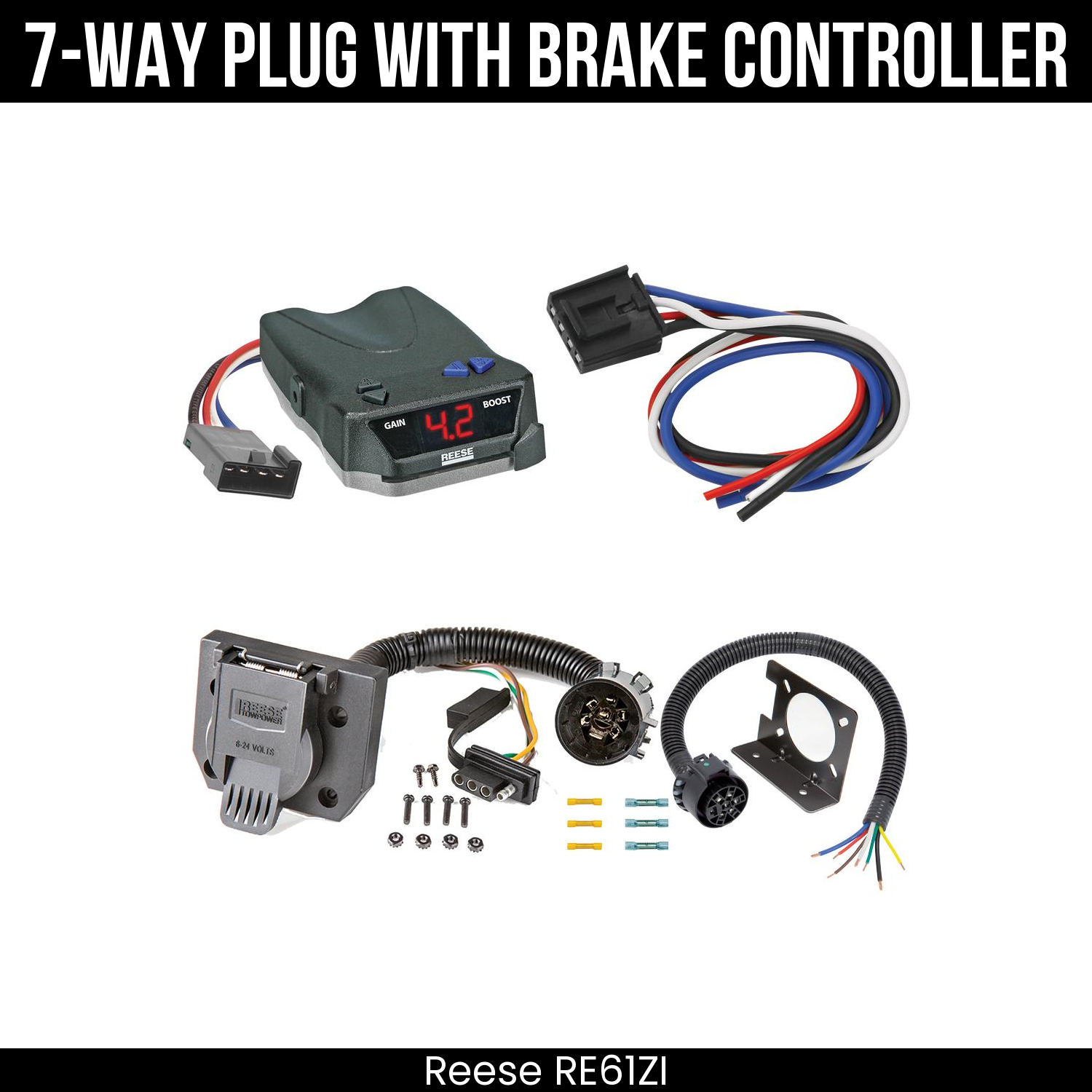 Trailer Wiring 7-Way Plug w/ Bracket , Reese Brake EVN Control