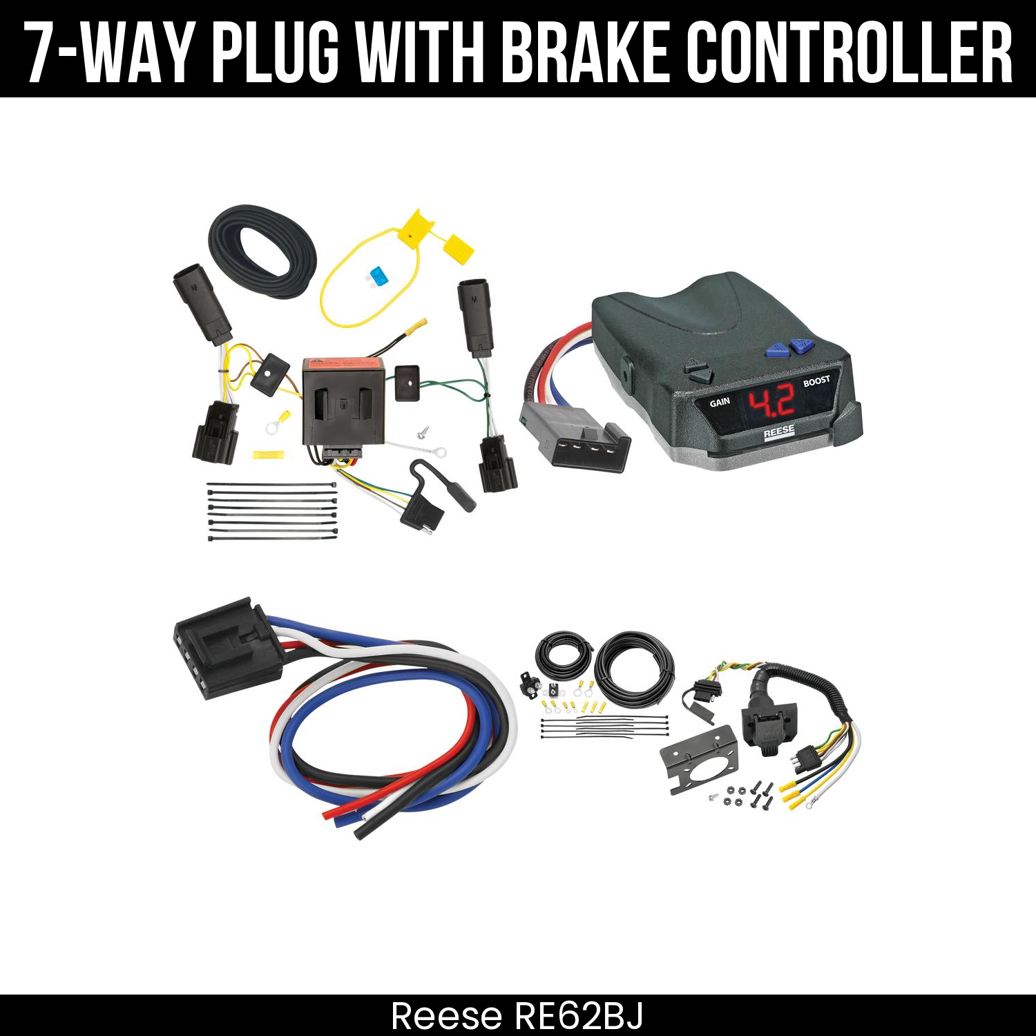 Trailer Wiring 7-Way Plug w/ Bracket , Reese Brake EVN Control