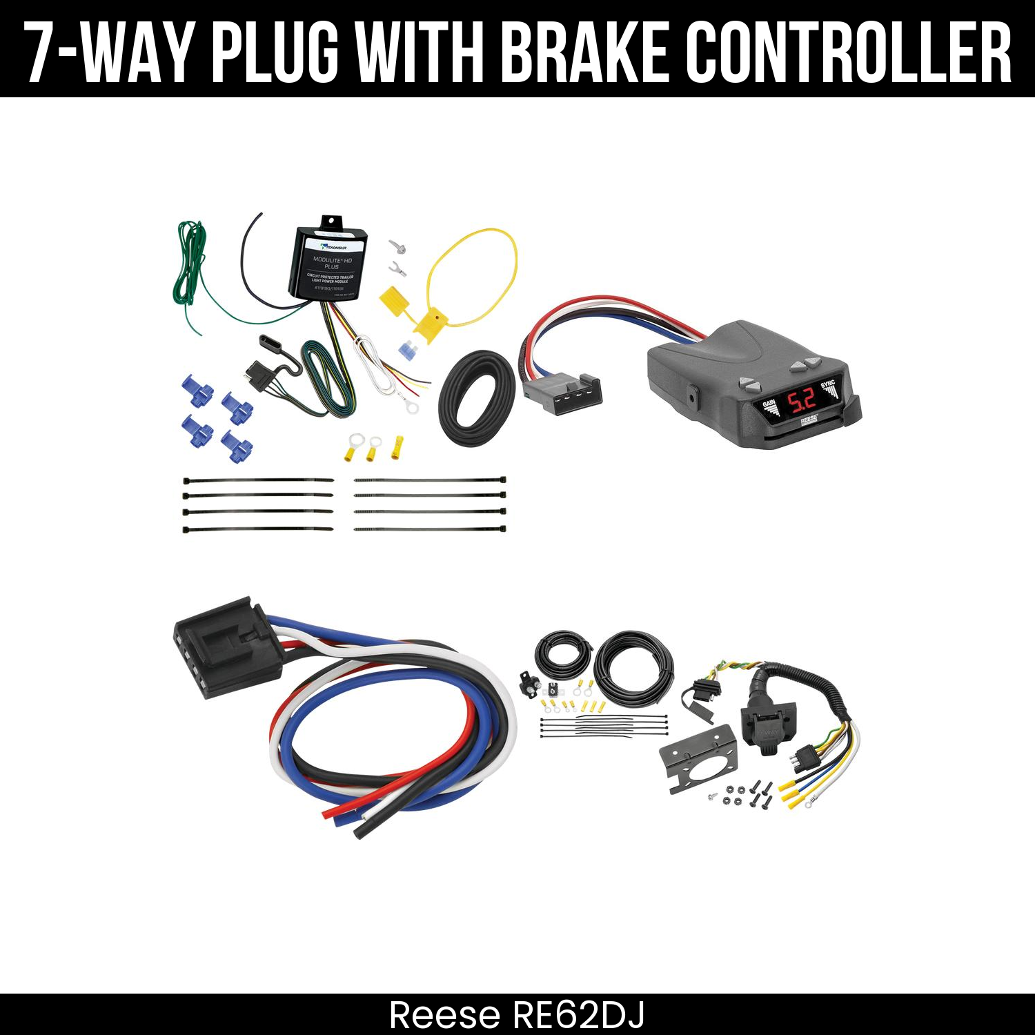 Trailer Wiring 7-Way Plug w/ Bracket , Reese Brakeman IV Brake Control