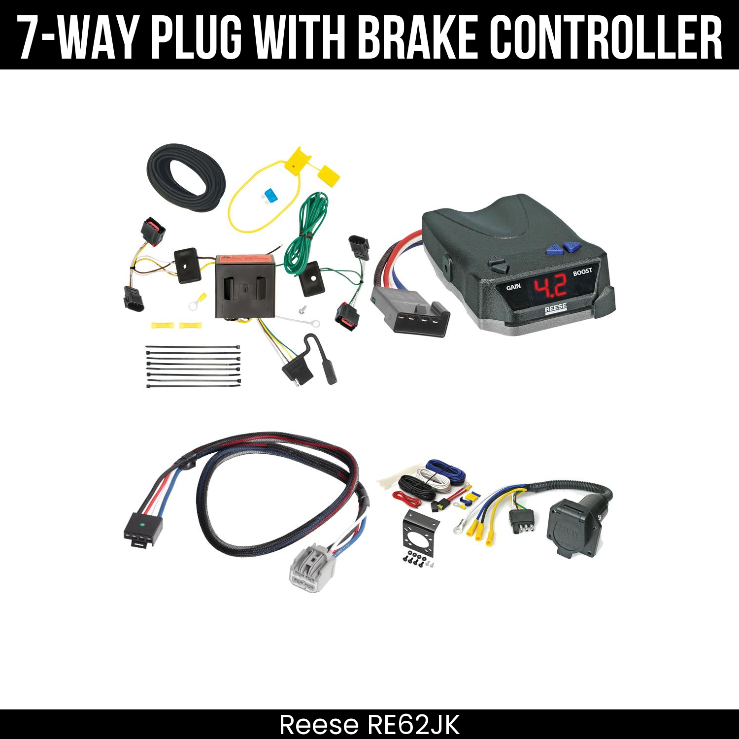 Trailer Wiring 7-Way Economy Plug w/ Bracket , Reese Brake EVN Control