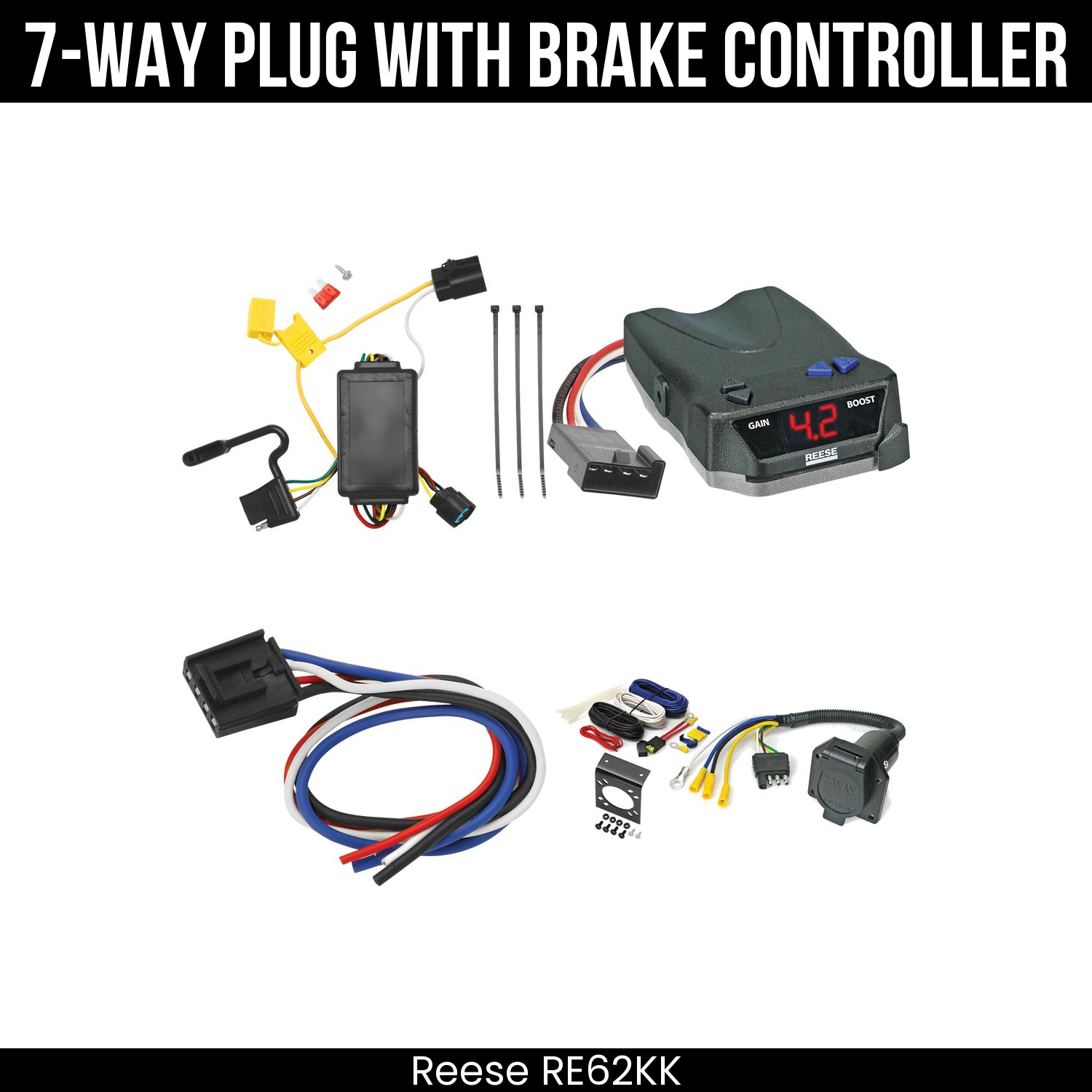 Trailer Wiring 7-Way Economy Plug w/ Bracket , Reese Brake EVN Control