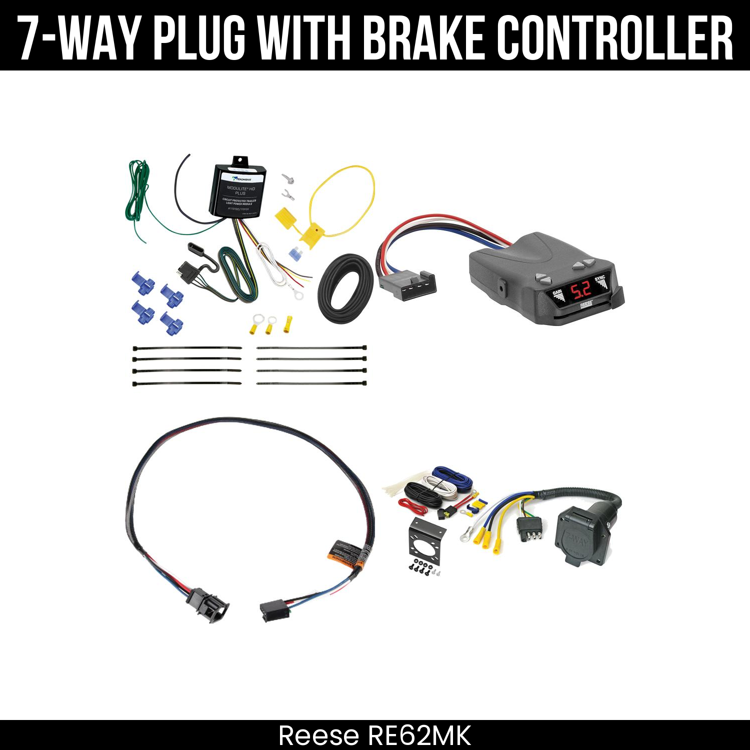 Trailer Wiring 7-Way Economy Plug w/ Bracket , Reese Brakeman IV Brake Control