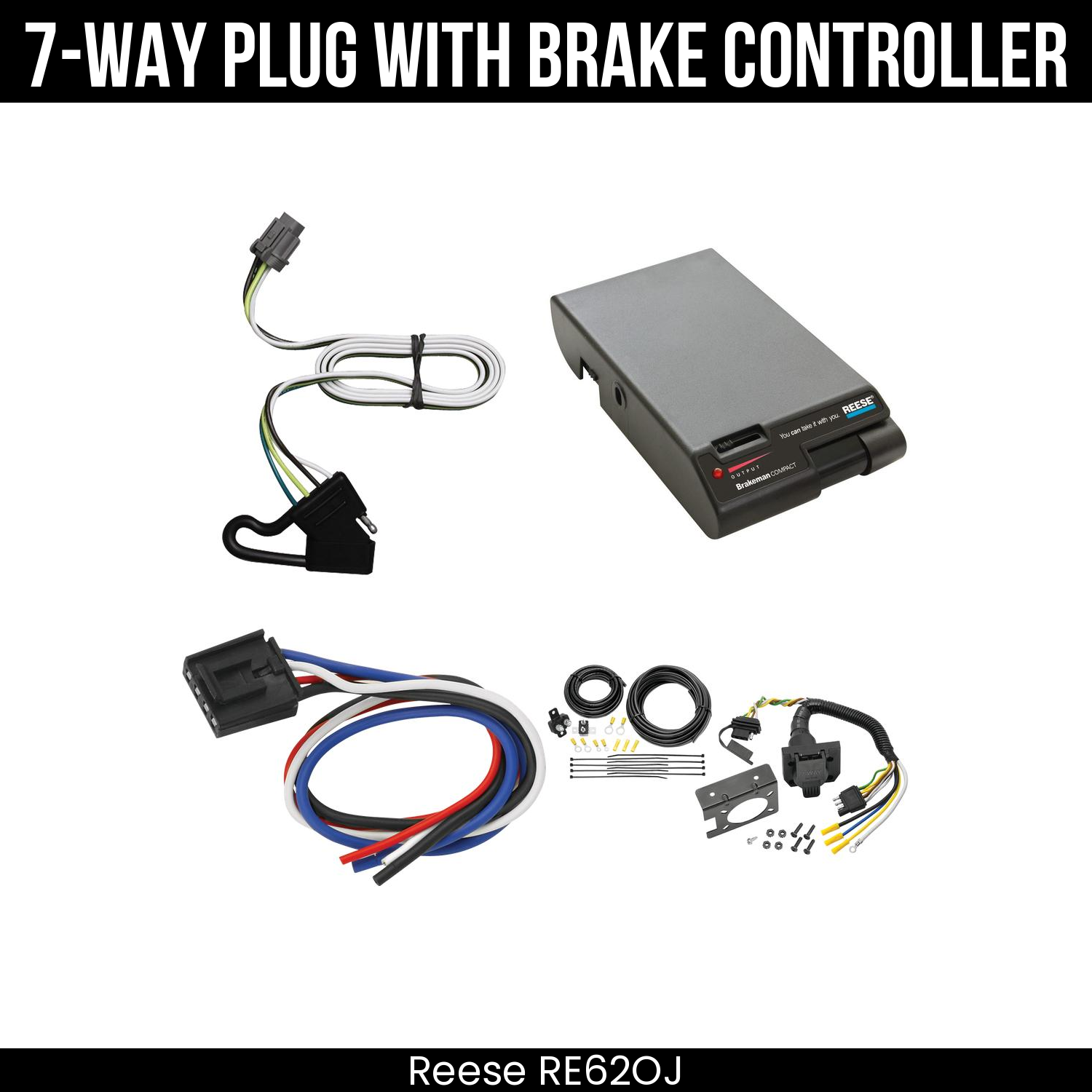 Trailer Wiring 7-Way Plug w/ Bracket , Reese Brakeman Brake Control