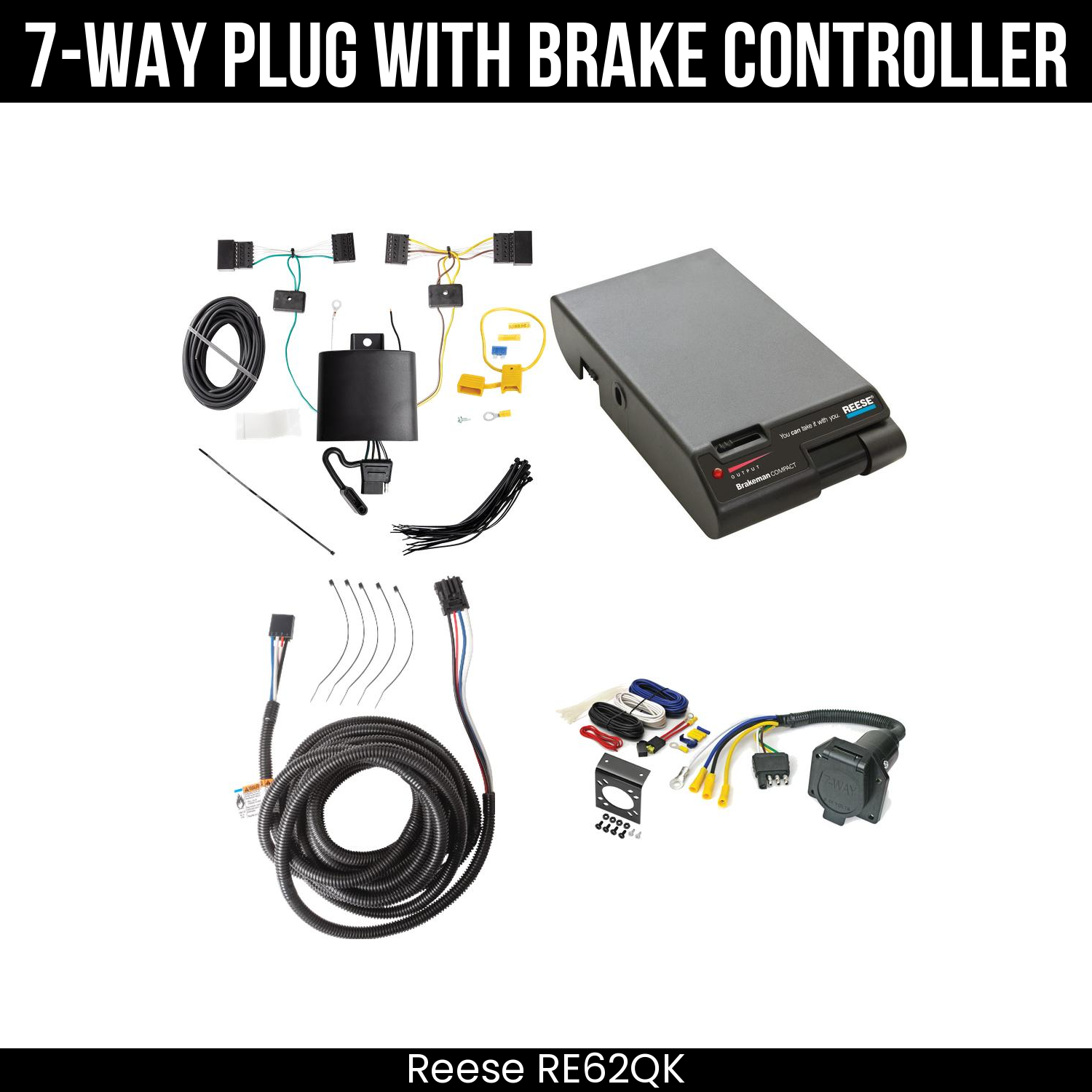 Trailer Wiring 7-Way Economy Plug w/ Bracket , Reese Brakeman Brake Control