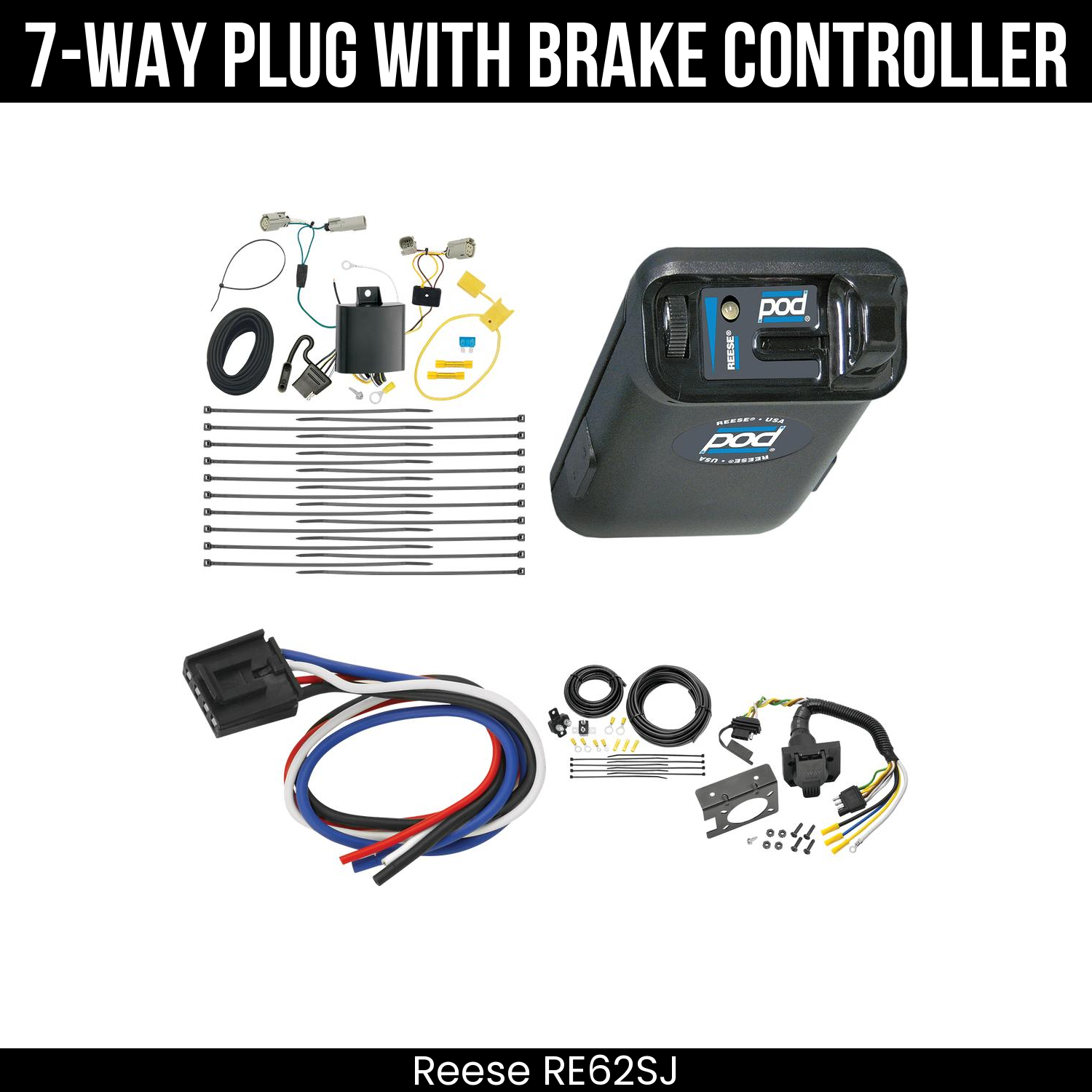Trailer Wiring 7-Way Plug w/ Bracket , Reese POD Brake Control