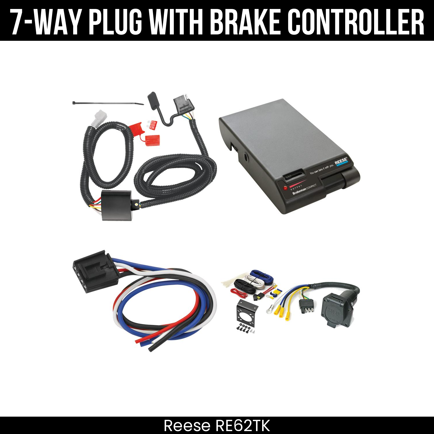 Trailer Wiring 7-Way Economy Plug w/ Bracket , Reese Brakeman Brake Control