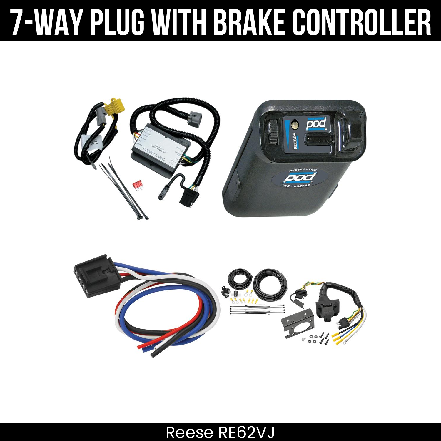 Trailer Wiring 7-Way Plug w/ Bracket , Reese POD Brake Control